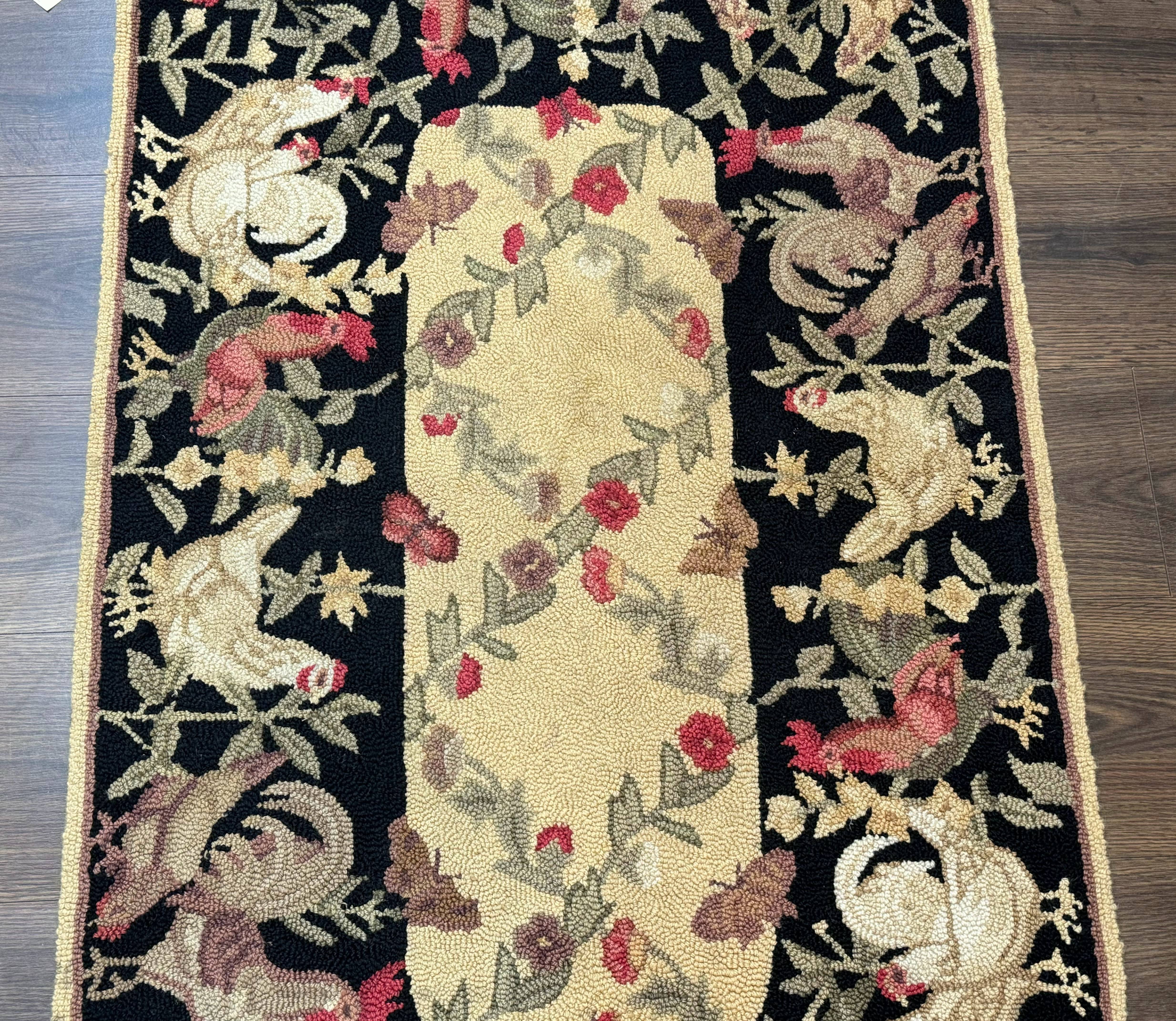 Small Vintage Hooked Rug, Roosters, Handmade, Wool - Jewel Rugs