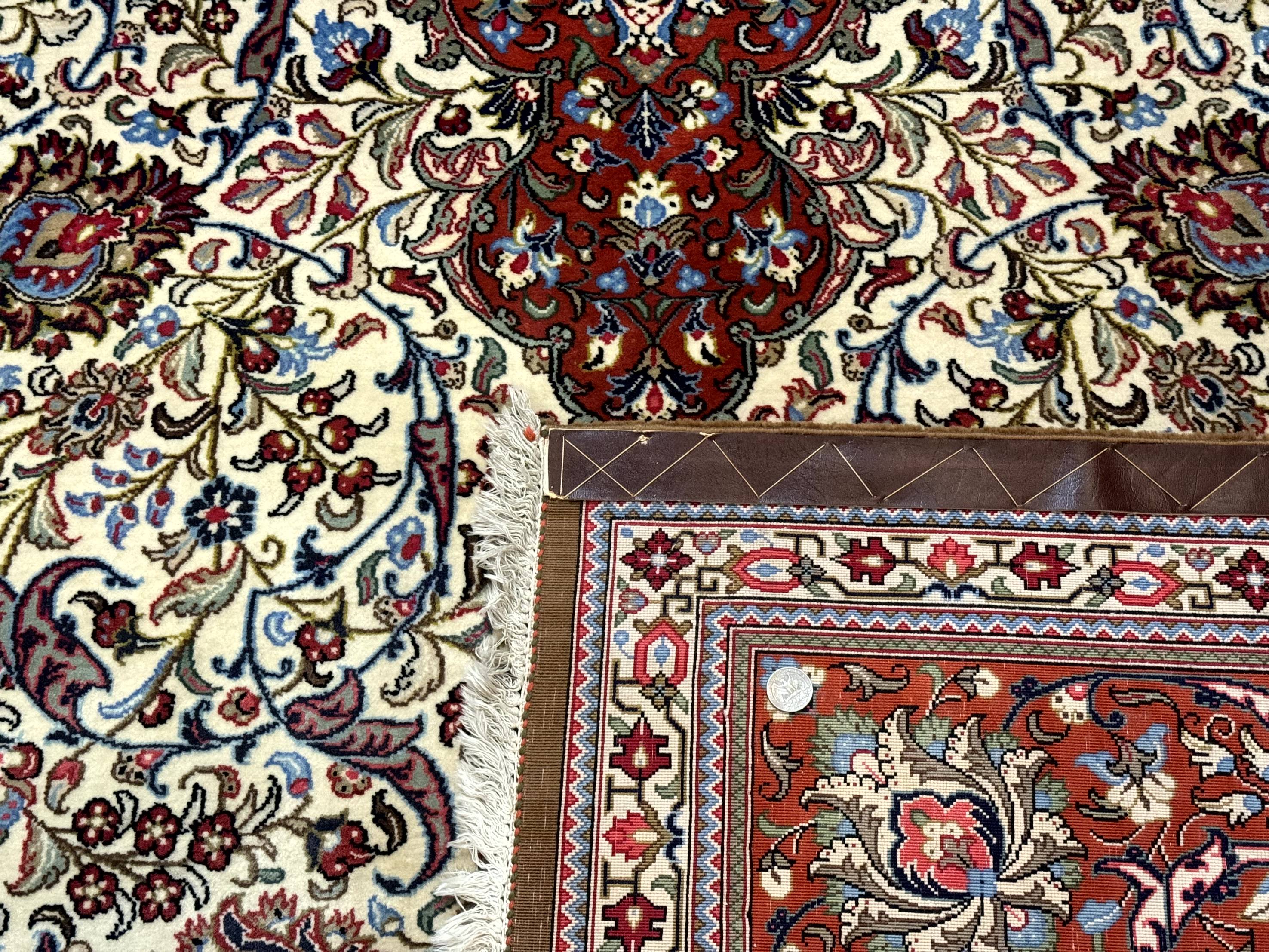 Persian Qum Rug 7x11, Beige and Red, Highly Detailed Floral Pattern, Fine 260 KPSI - Jewel Rugs