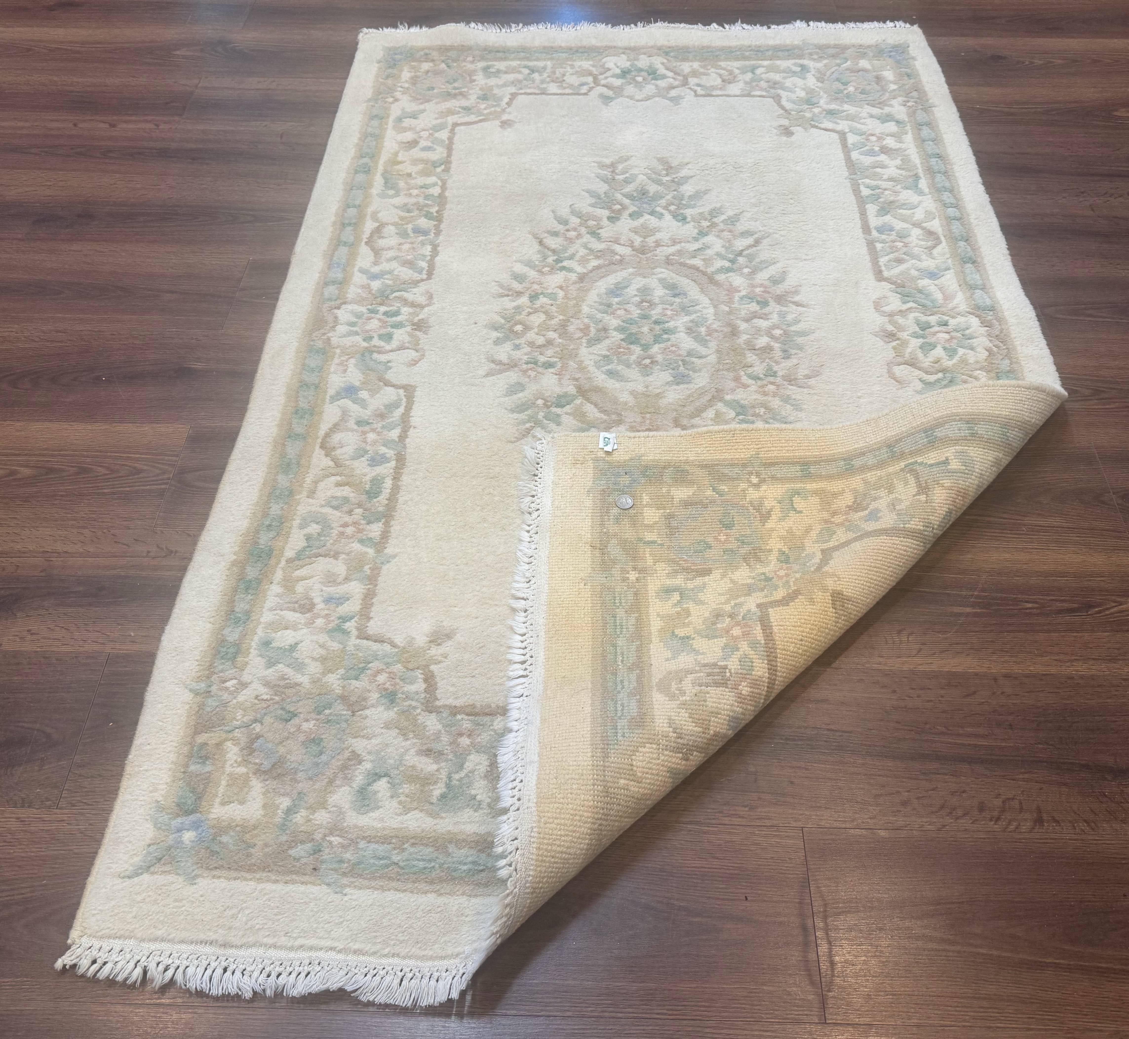Indo Chinese Wool Rug 4x6, Aubusson Design, Ivory - Jewel Rugs