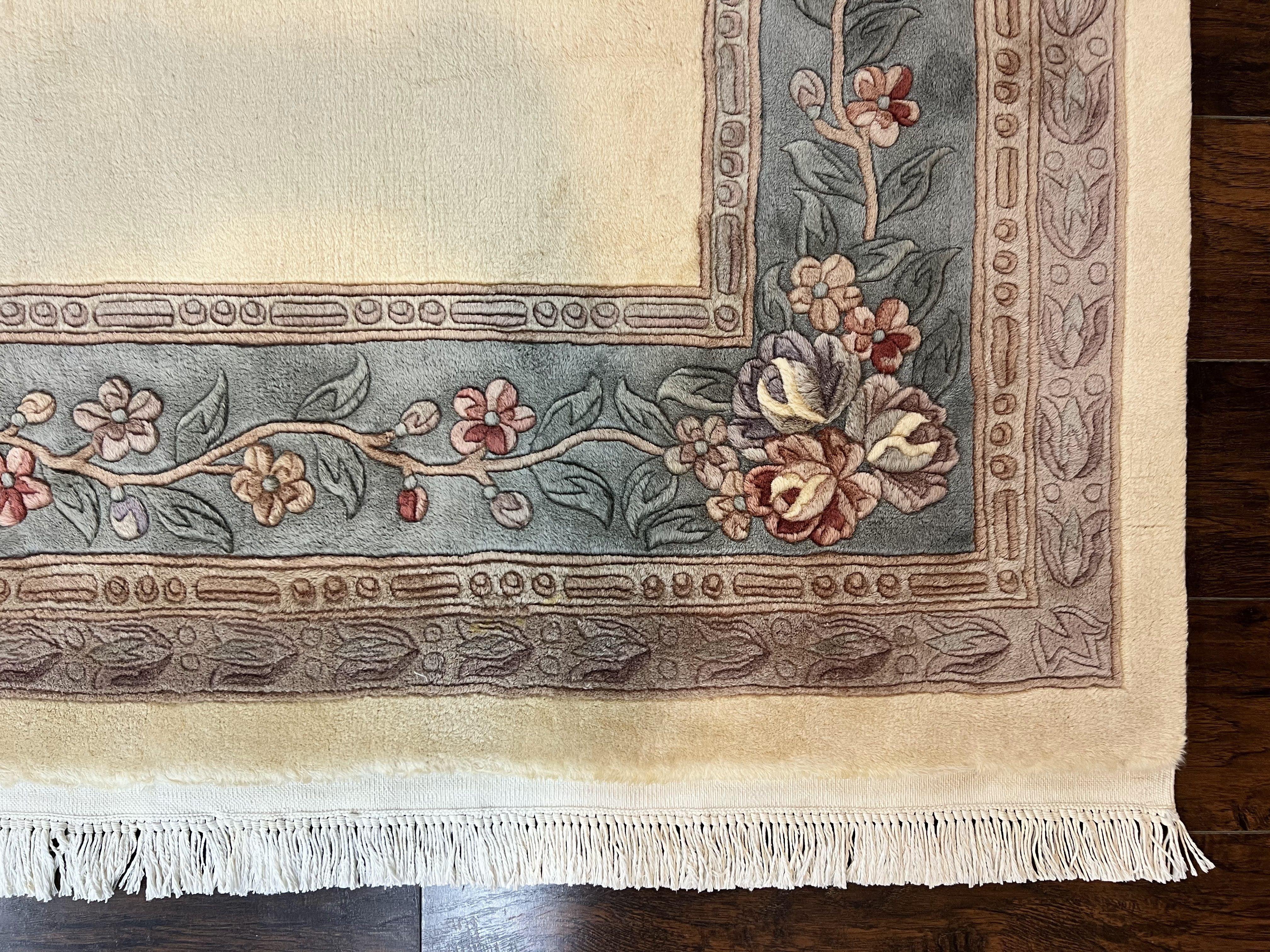 Chinese Carving Rug 8x10, Chinese Wool Carpet 8 x 10, Cream, 120 Line Rug, Vintage Handmade Art Deco Asian Oriental Rug, Aubusson Rug - Jewel Rugs