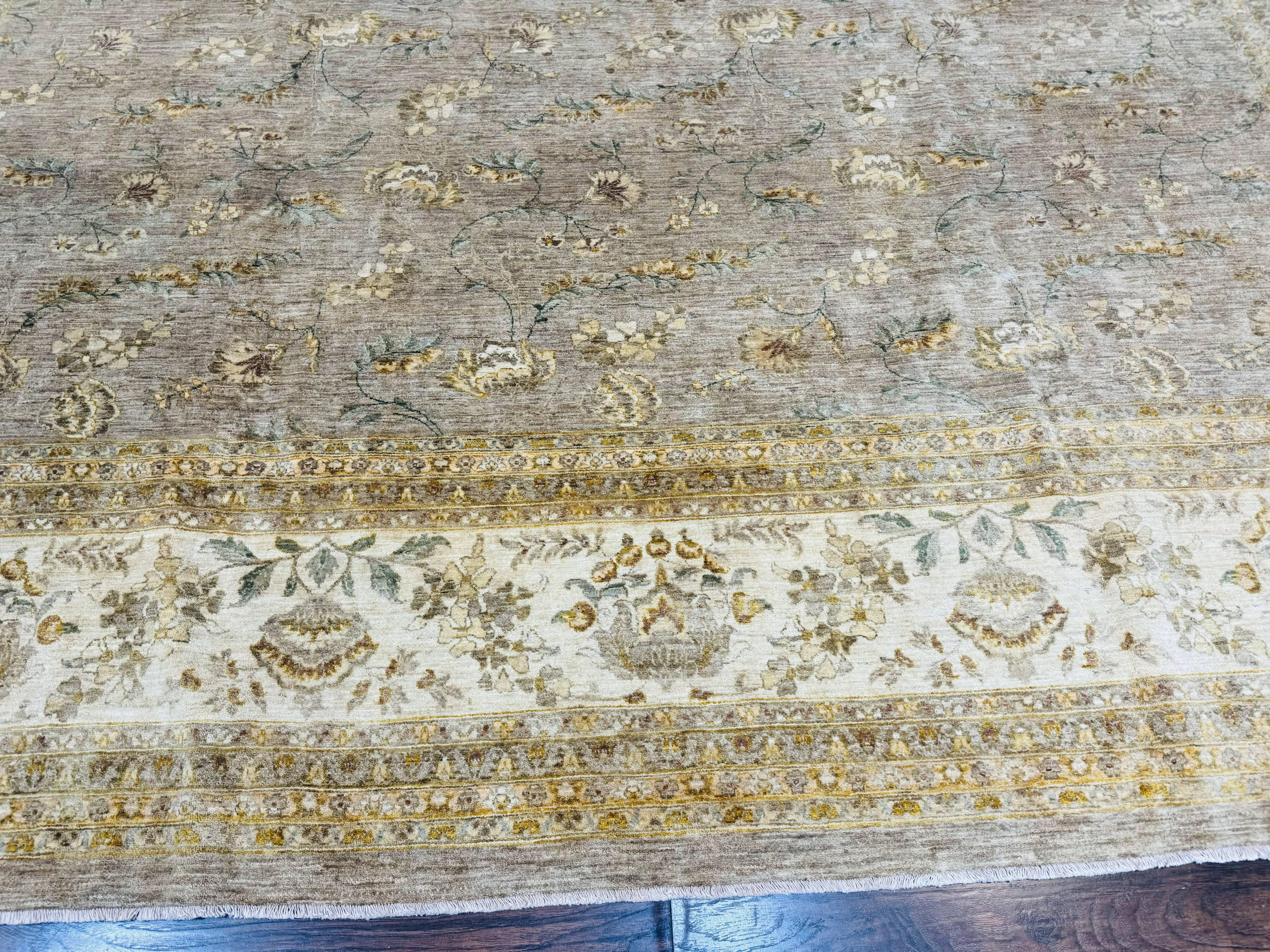 Palace Sized Rug 11x18, Handmade Wool Oversized Persian Carpet 11 x 18 ft, Gray-Taupe, Beige-Cream, Floral, Large Hand Knotted Area Rug - Jewel Rugs