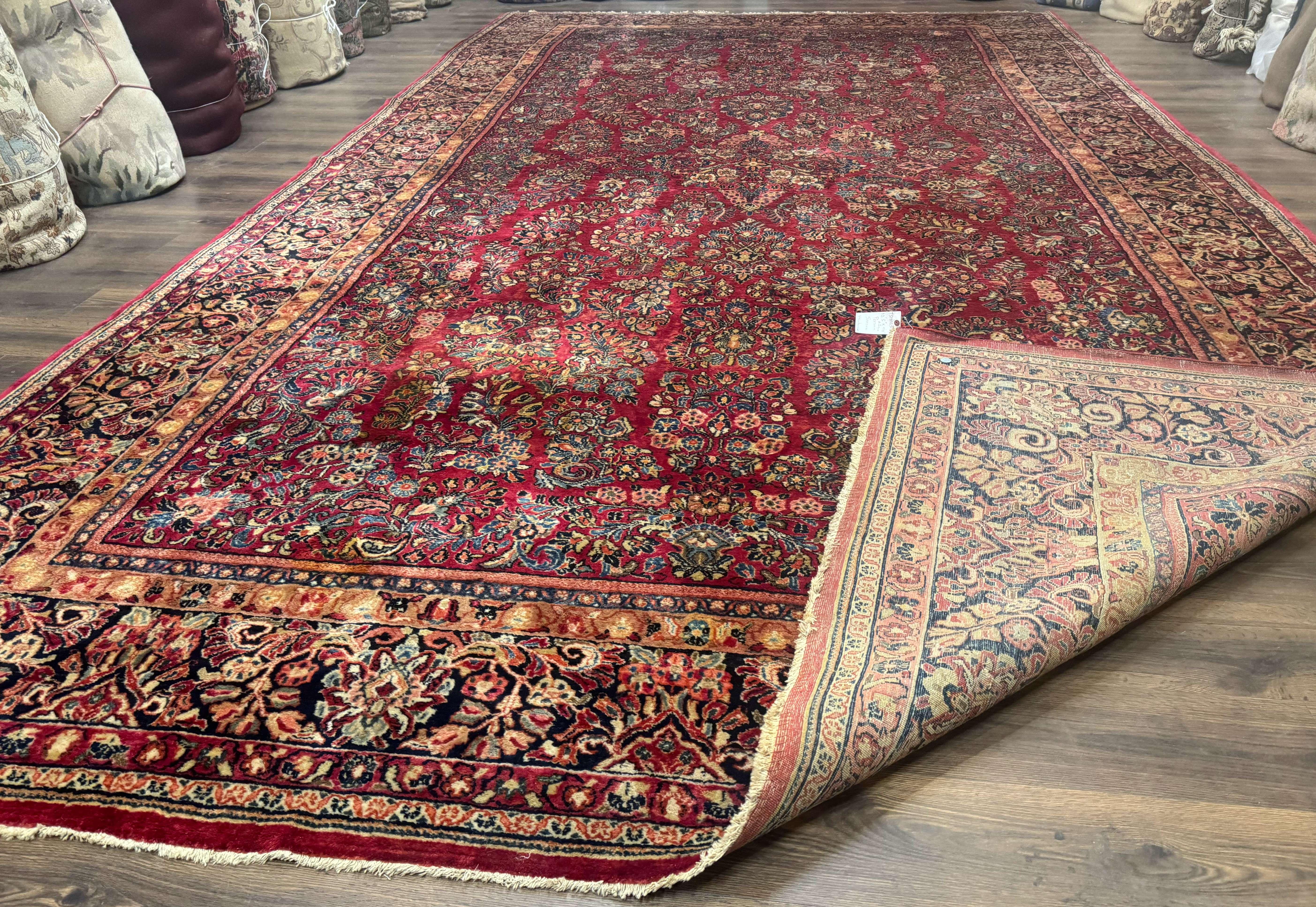 Persian Sarouk Rug 10x18, Palace Size Antique Persian Carpet, Wool, Red, Floral, Handmade Traditional Persian Rug, Extra Large Rug - Jewel Rugs