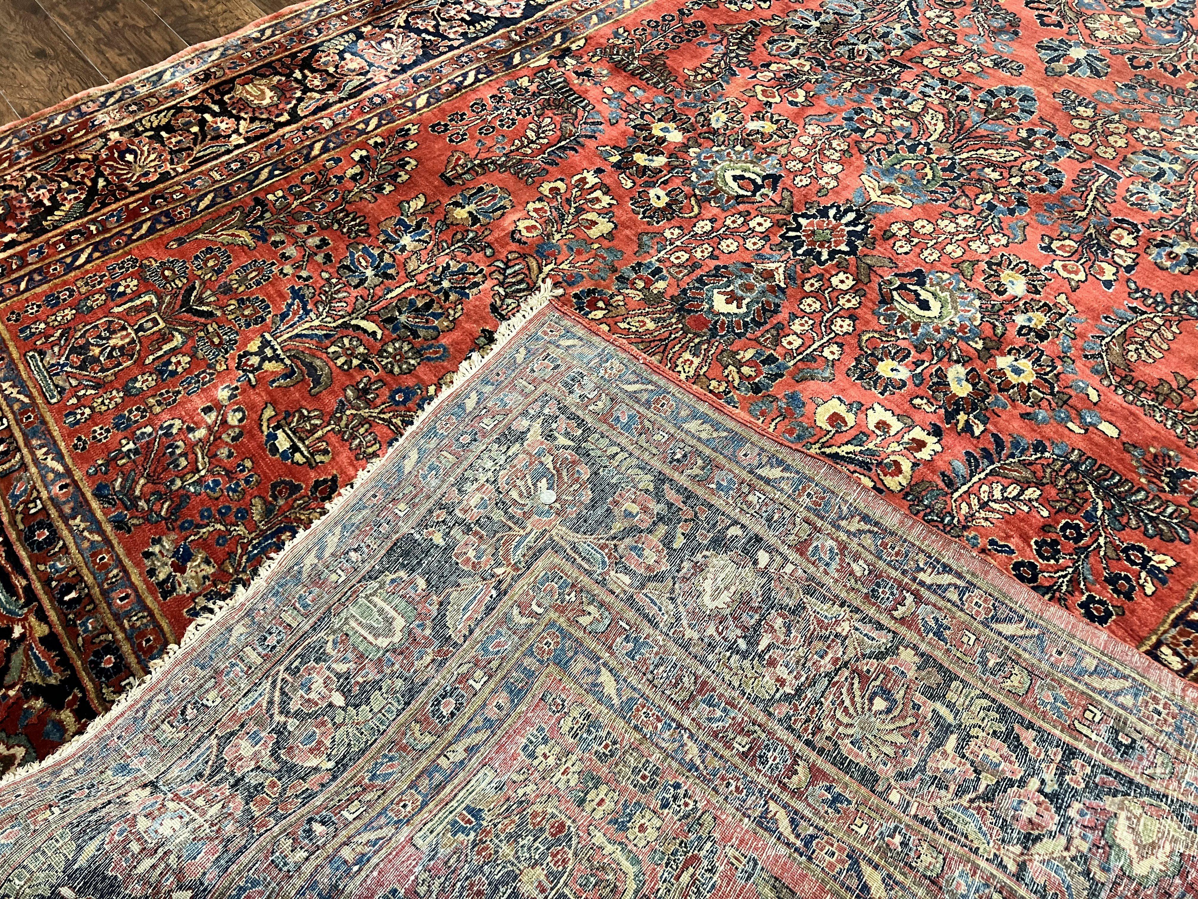 Antique Persian Sarouk Rug 9x11, Red Floral Allover, Rare 1920s Wool Carpet - Jewel Rugs