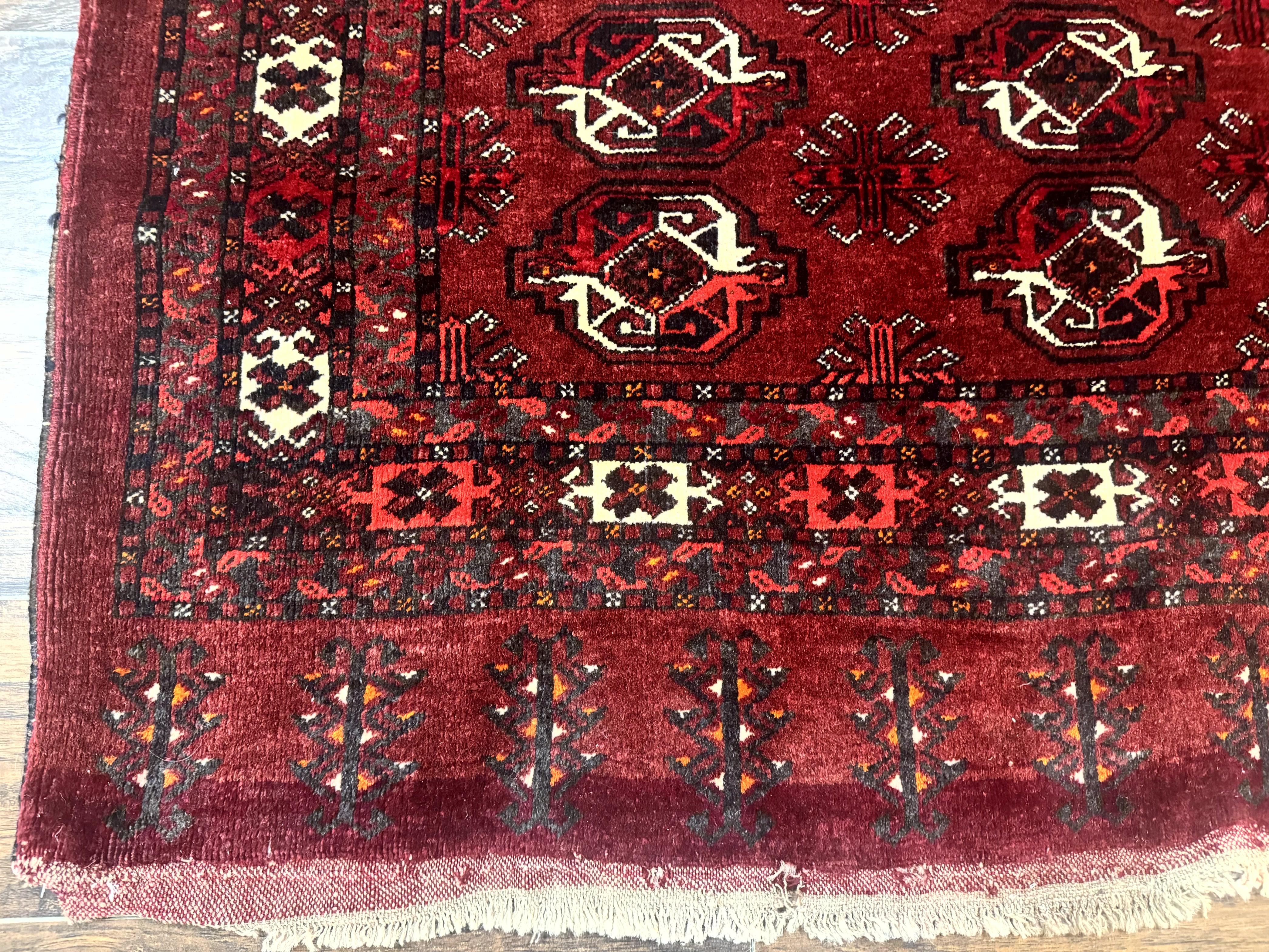 Antique Afghan Turkoman Mafrash Rug 3x5, Red, Hand Knotted, Wool, Tribal Collectible - Jewel Rugs