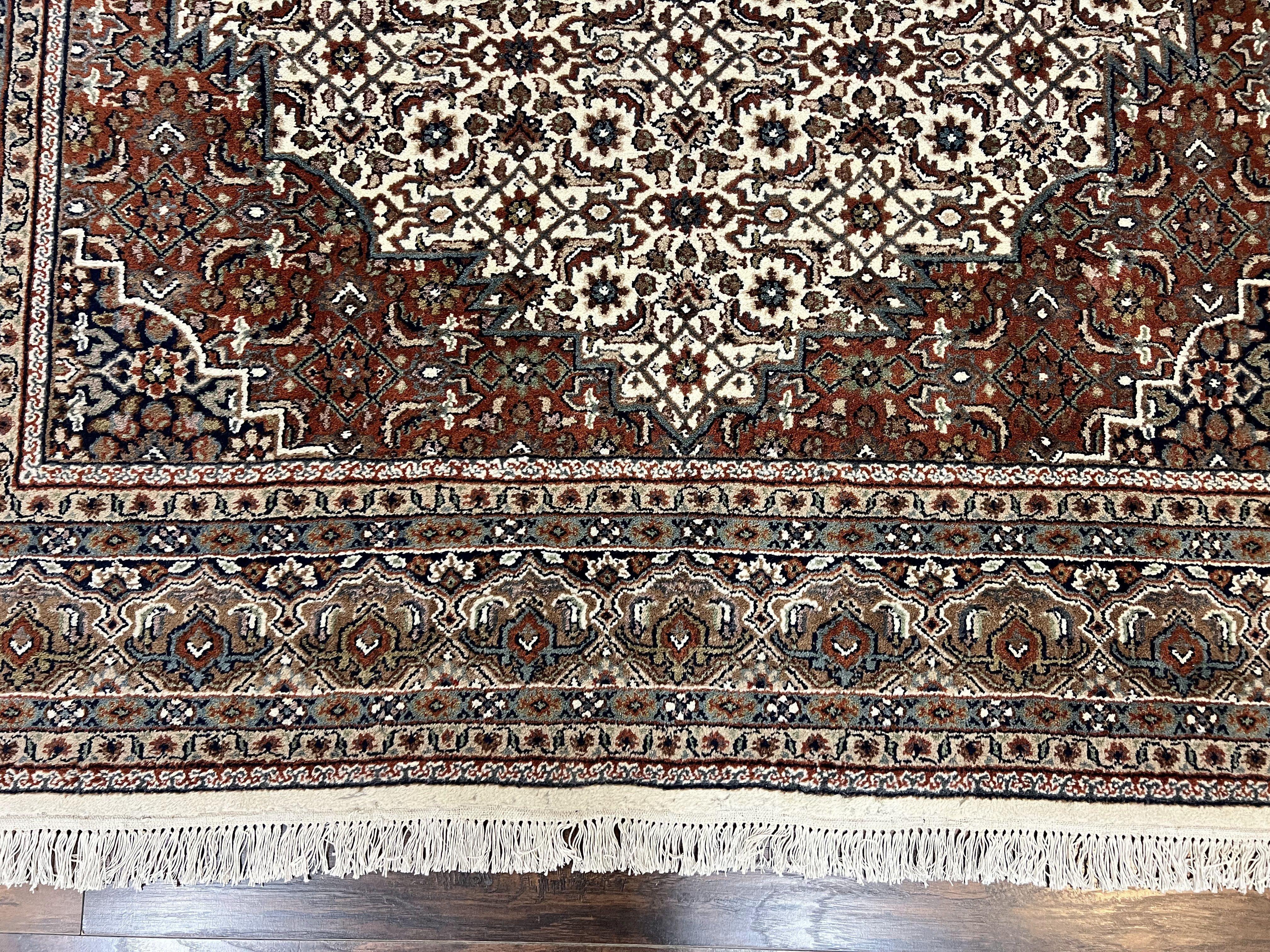 Indo Persian Rug 7x10 ft, Hand Knotted Wool Vintage Oriental Carpet 7 x 10, Traditional Handmade Herati Bidjar Cream Rug, Medallion Rug - Jewel Rugs