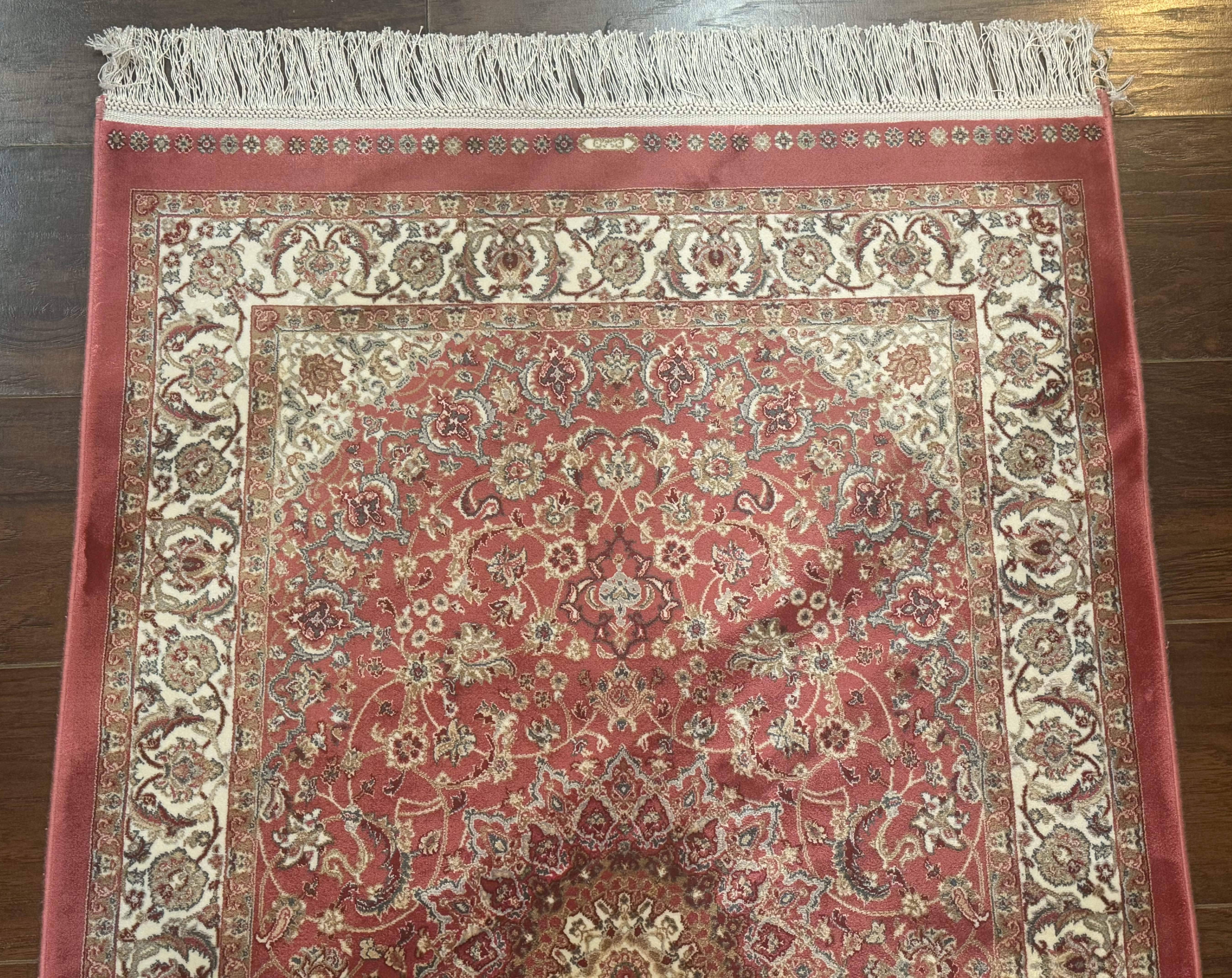 Turkish Silk Rug 2.6 x 4, Medallion, Pink and Ivory, Fine, Bamboo Silk - Jewel Rugs