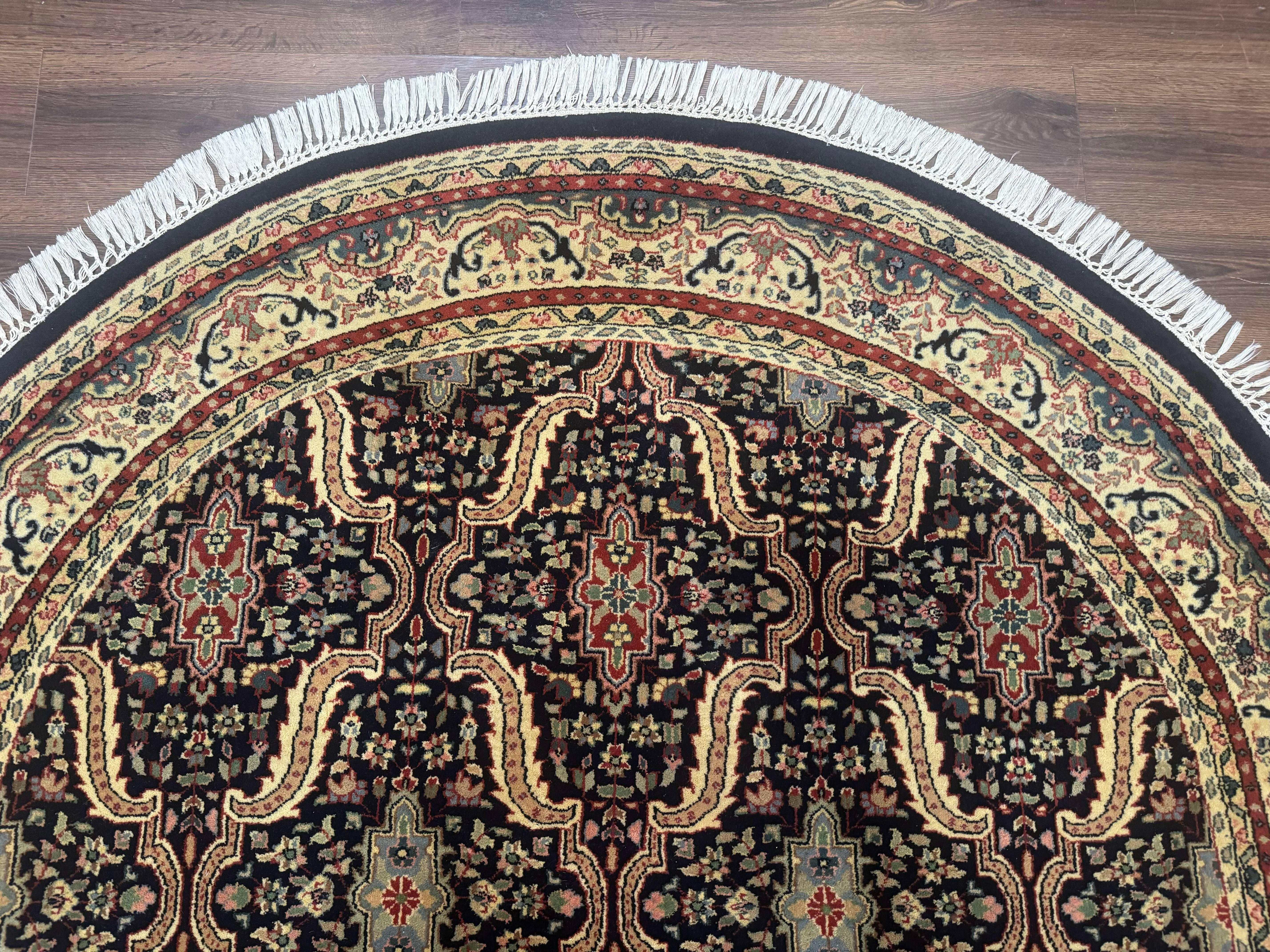 Round Indo Persian Rug 6x6, Indian Bidjar Rug, Navy Blue and Beige - Jewel Rugs