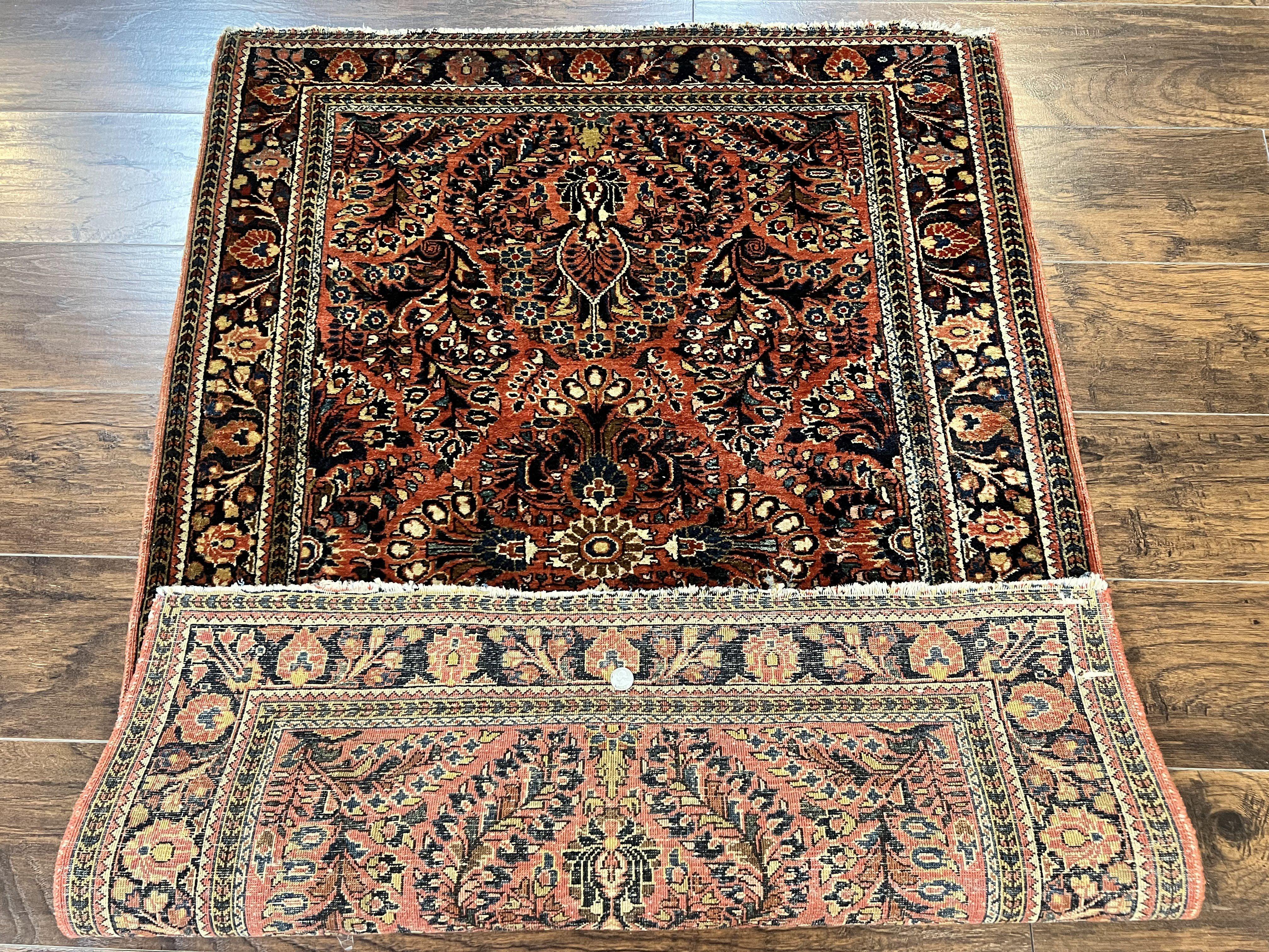 Antique Persian Sarouk Rug 3x5, Red Floral 1920s Handmade Small Wool Carpet - Jewel Rugs