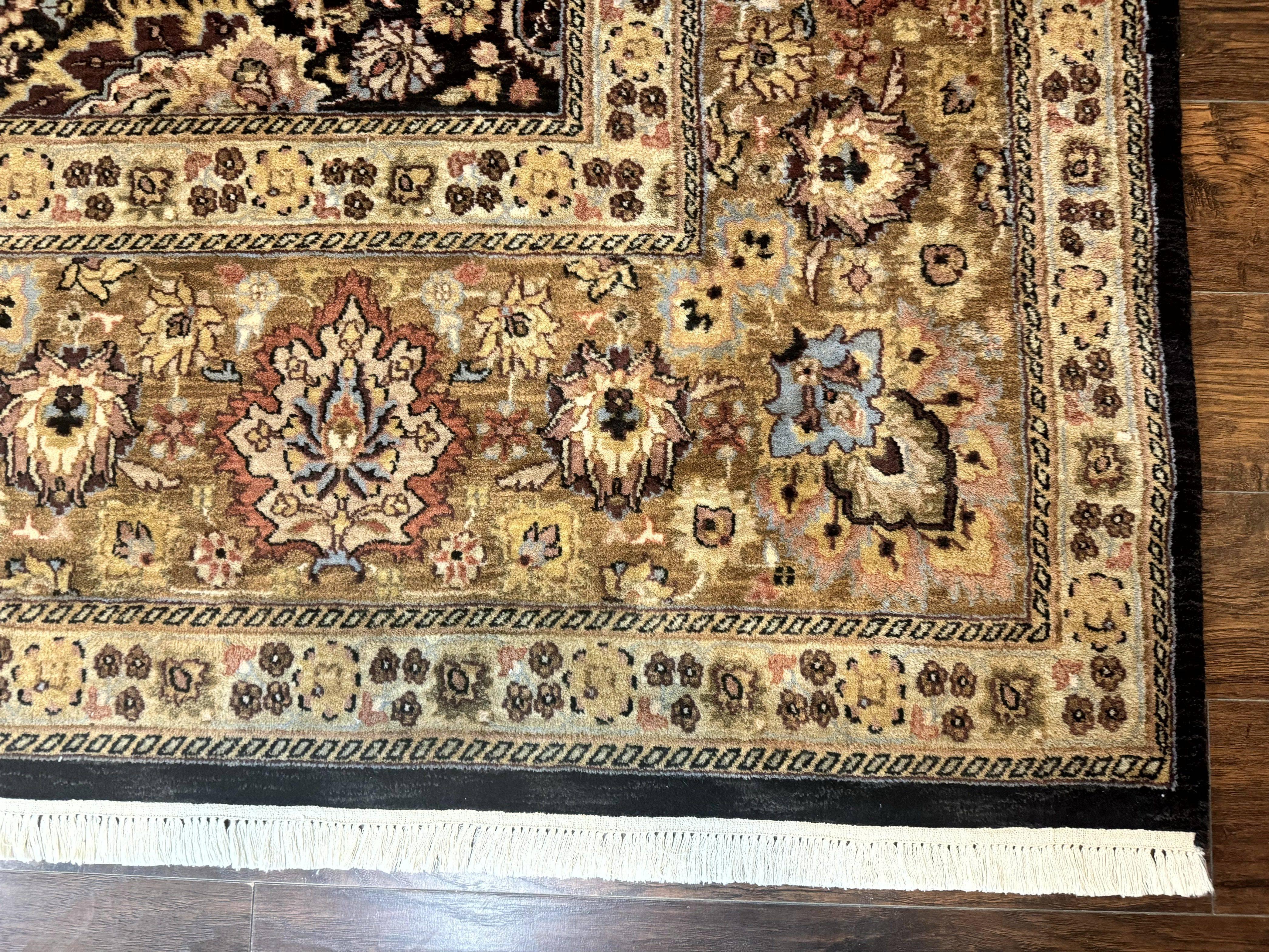 Indo Persian Rug 9x12, Floral Allover, Midnight Blue, Handmade Vintage Wool Oriental Carpet - Jewel Rugs