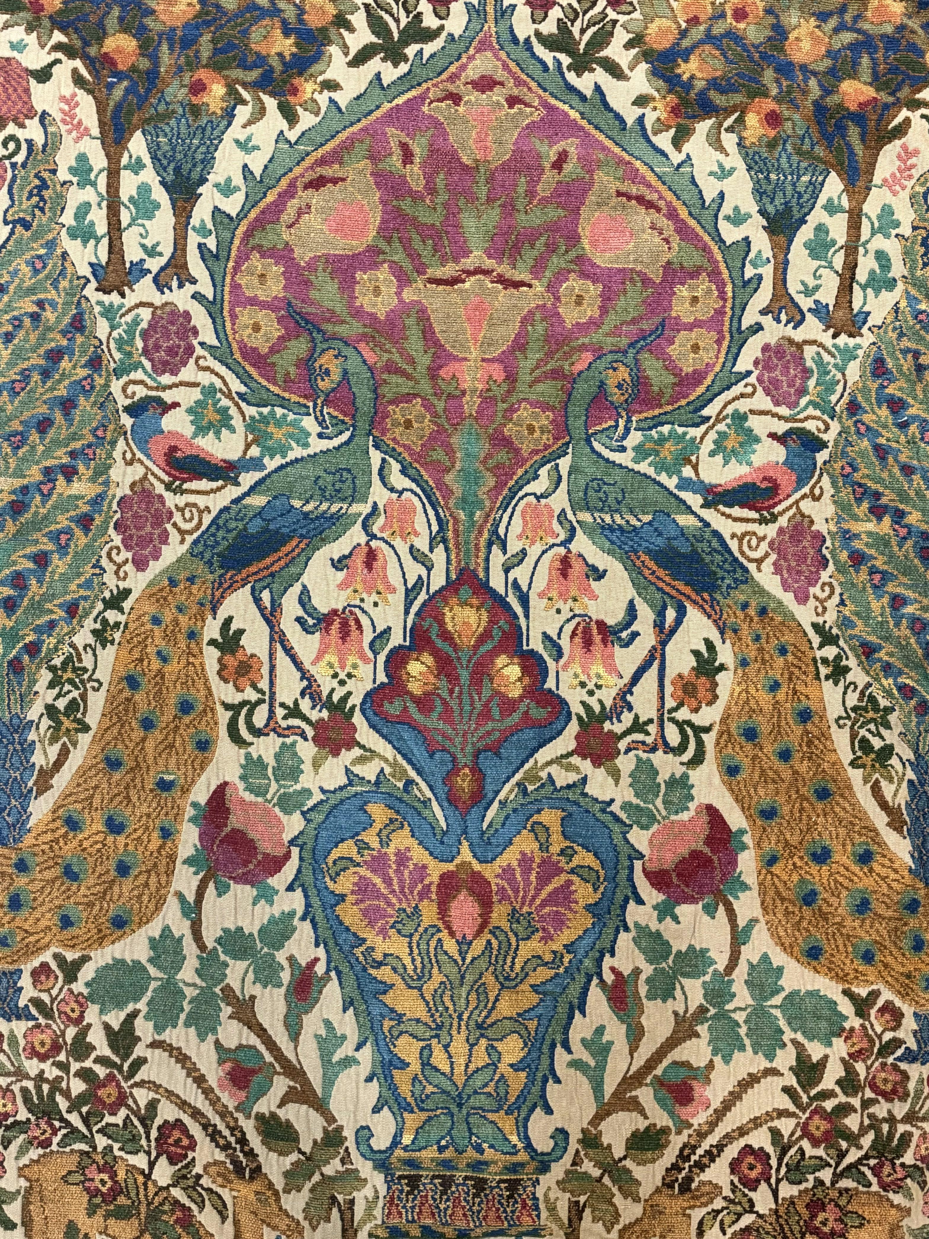 Vintage European Tapestry Wall Hanging 4x6, Peacocks, Deer Birds - Jewel Rugs