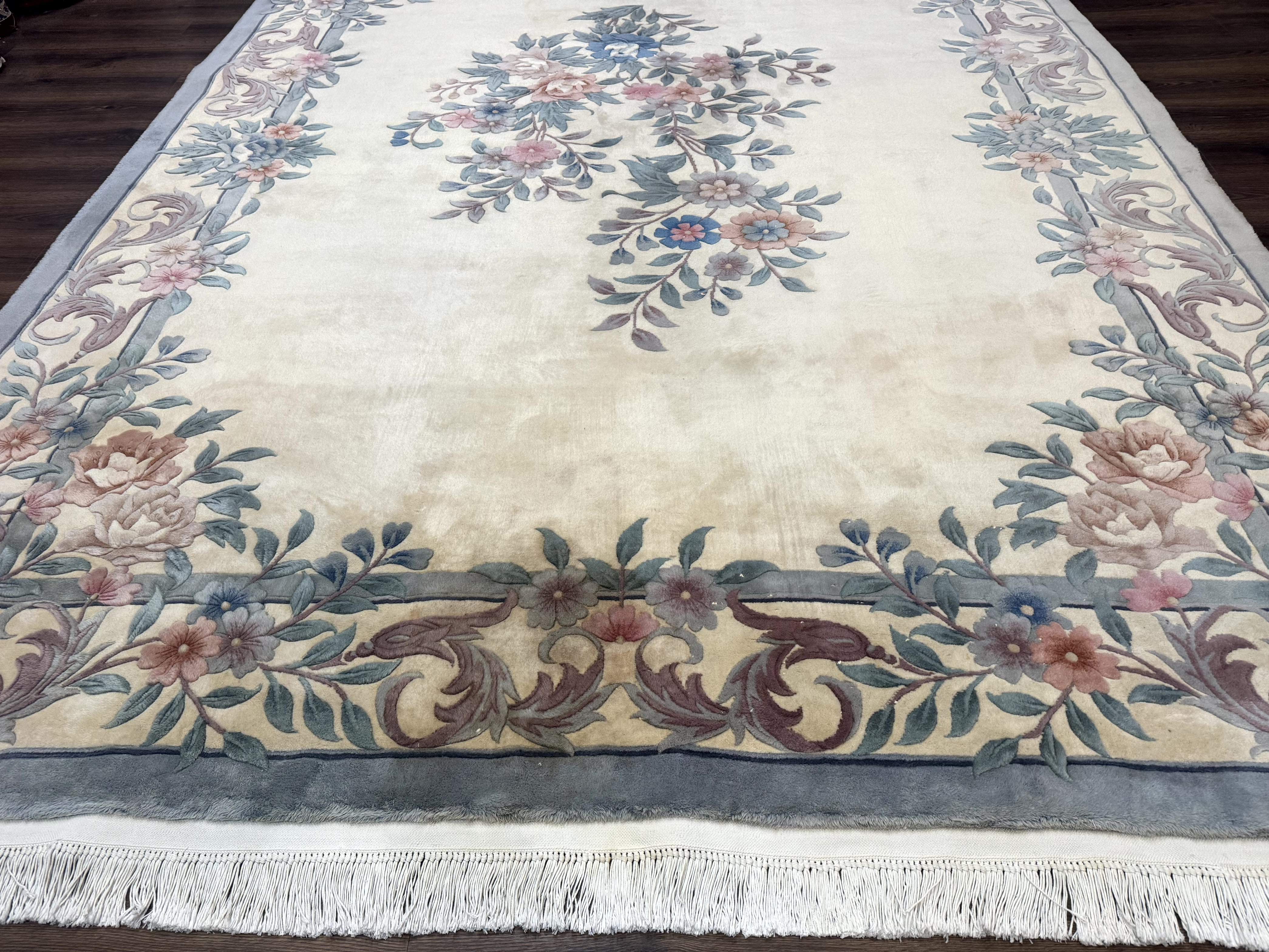Chinese Wool Rug 9x12 – Ivory, Hand-Knotted Wool Vintage 90 Line Carpet - Jewel Rugs