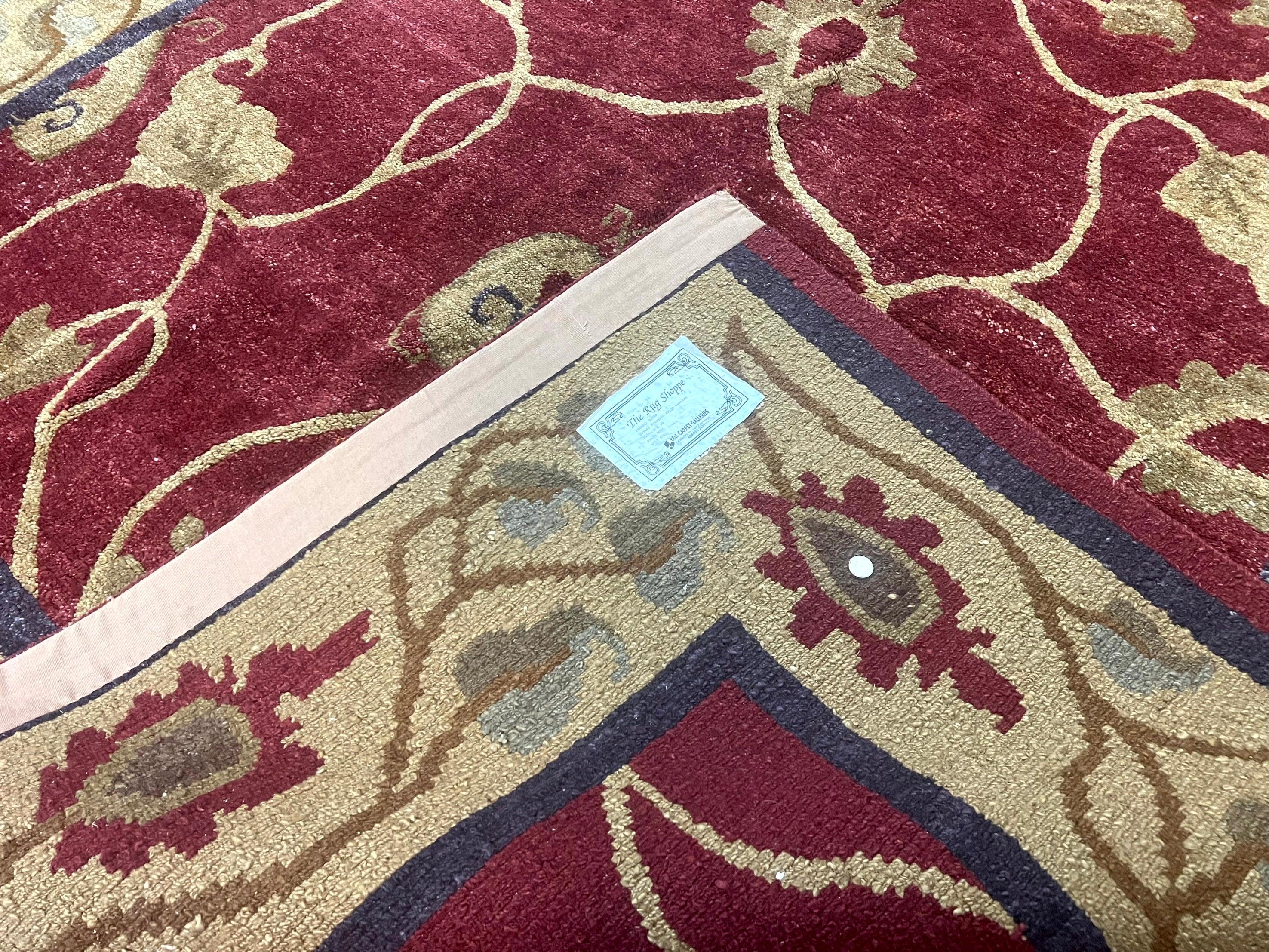 Tibetan Aubusson Rug 8x10, Maroon and Beige, Floral, Handmade, Wool, Vintage, Traditional Rug - Jewel Rugs