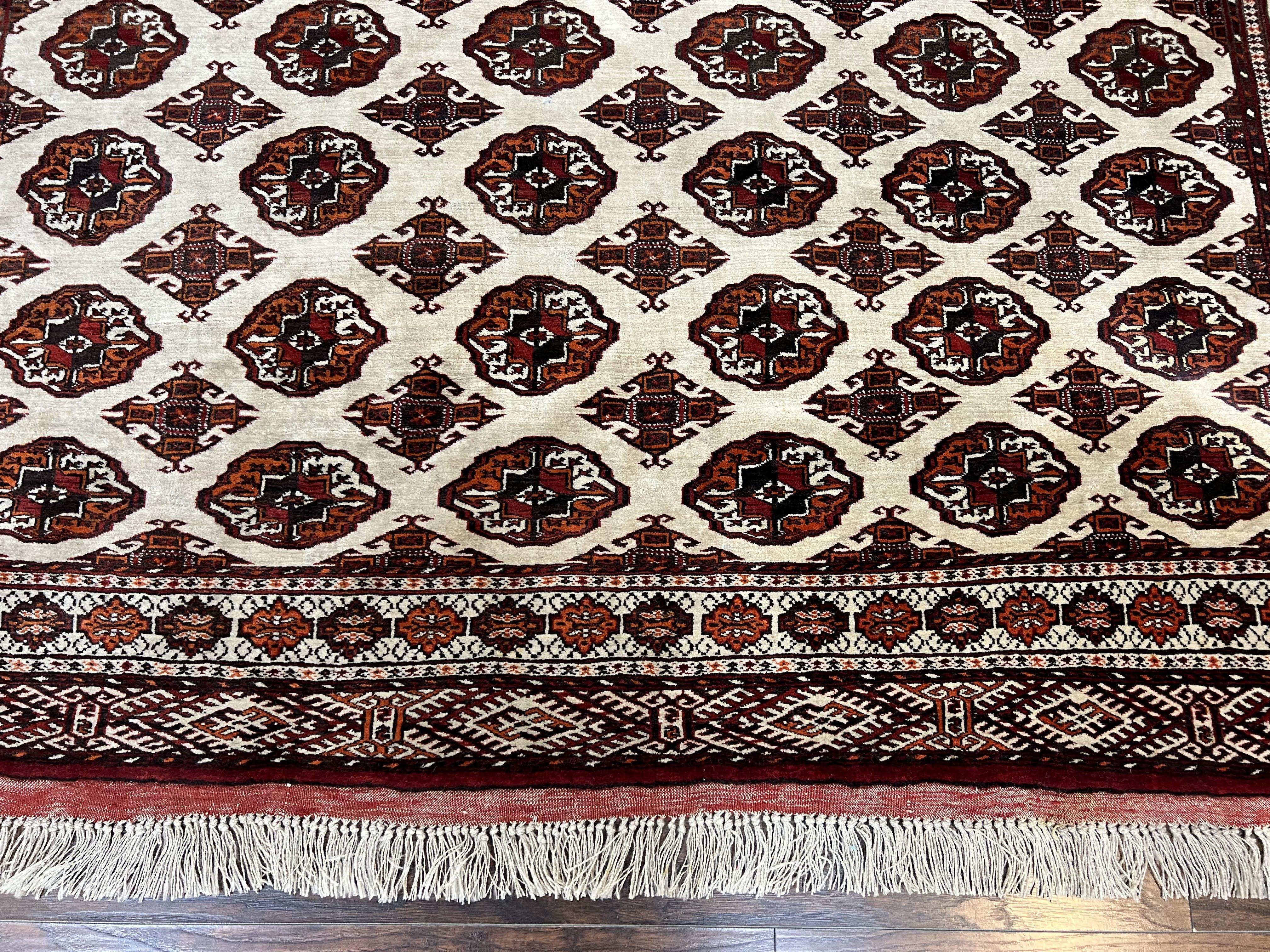 Persian Turkoman Rug 7x8, Almost Square Rare, Hand Knotted, Yamud, Bohemian Rug, Handmade Tribal Rug, Cream Red, Handmade Oriental Carpet - Jewel Rugs