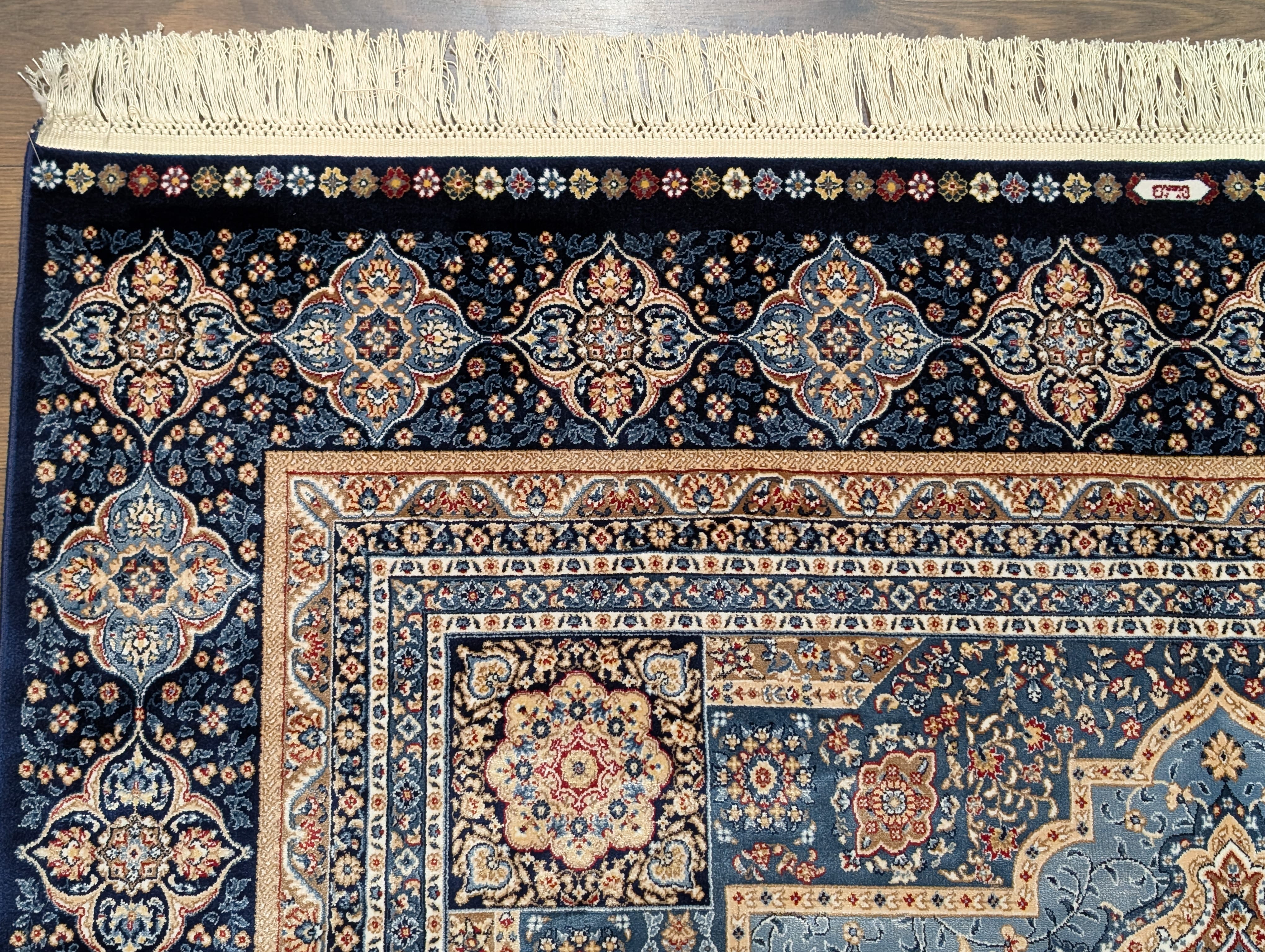 Square Silk Rug 5x5, Turkish Mamluk Silk Carpet, Blue, New, Bamboo Silk - Jewel Rugs