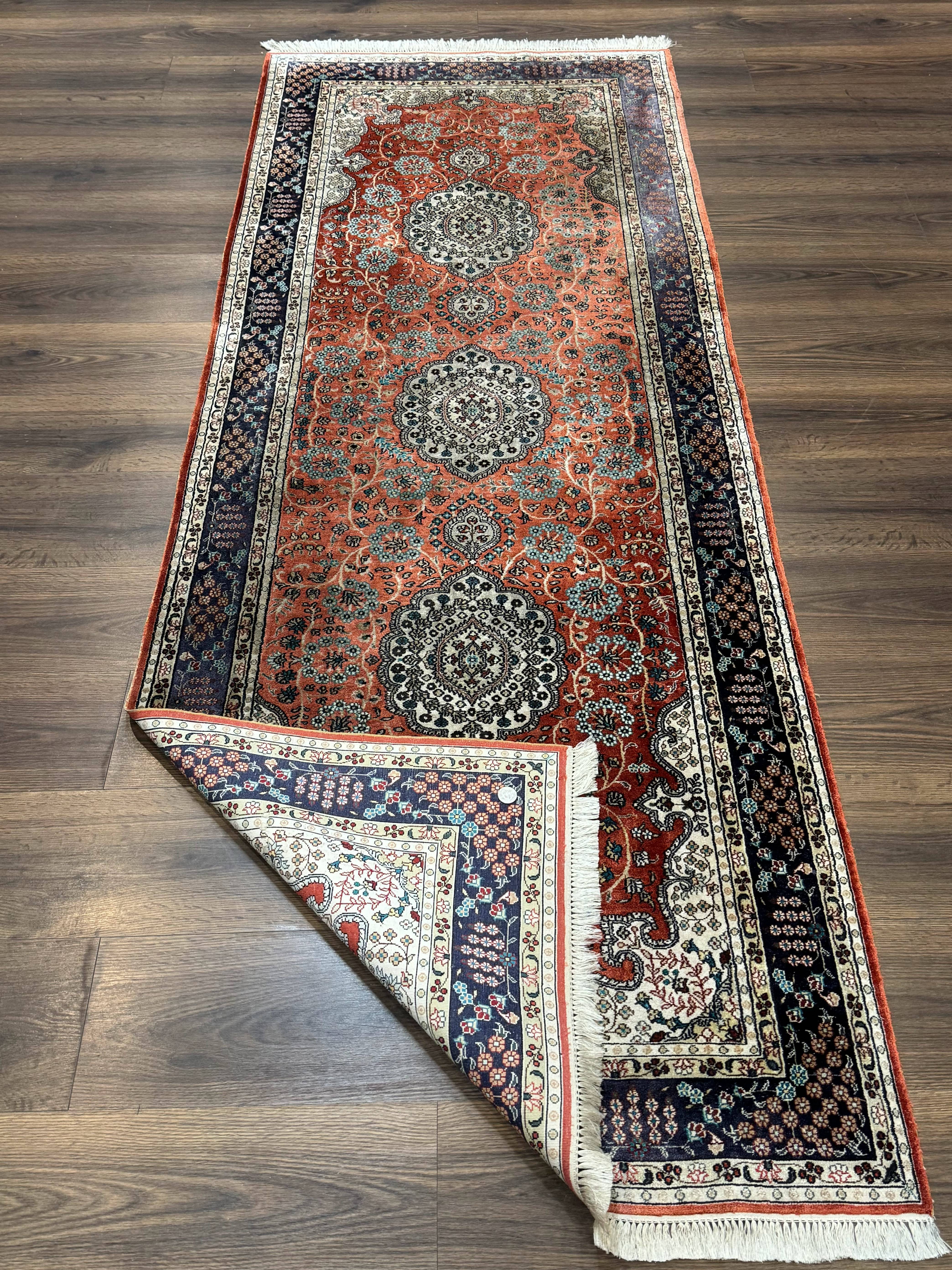 Turkish Silk Runner Rug 3x8, Short Runner Rug, Red, Floral Medallions, Very Fine 360 KPSI, 3 x 8 Runner - Jewel Rugs