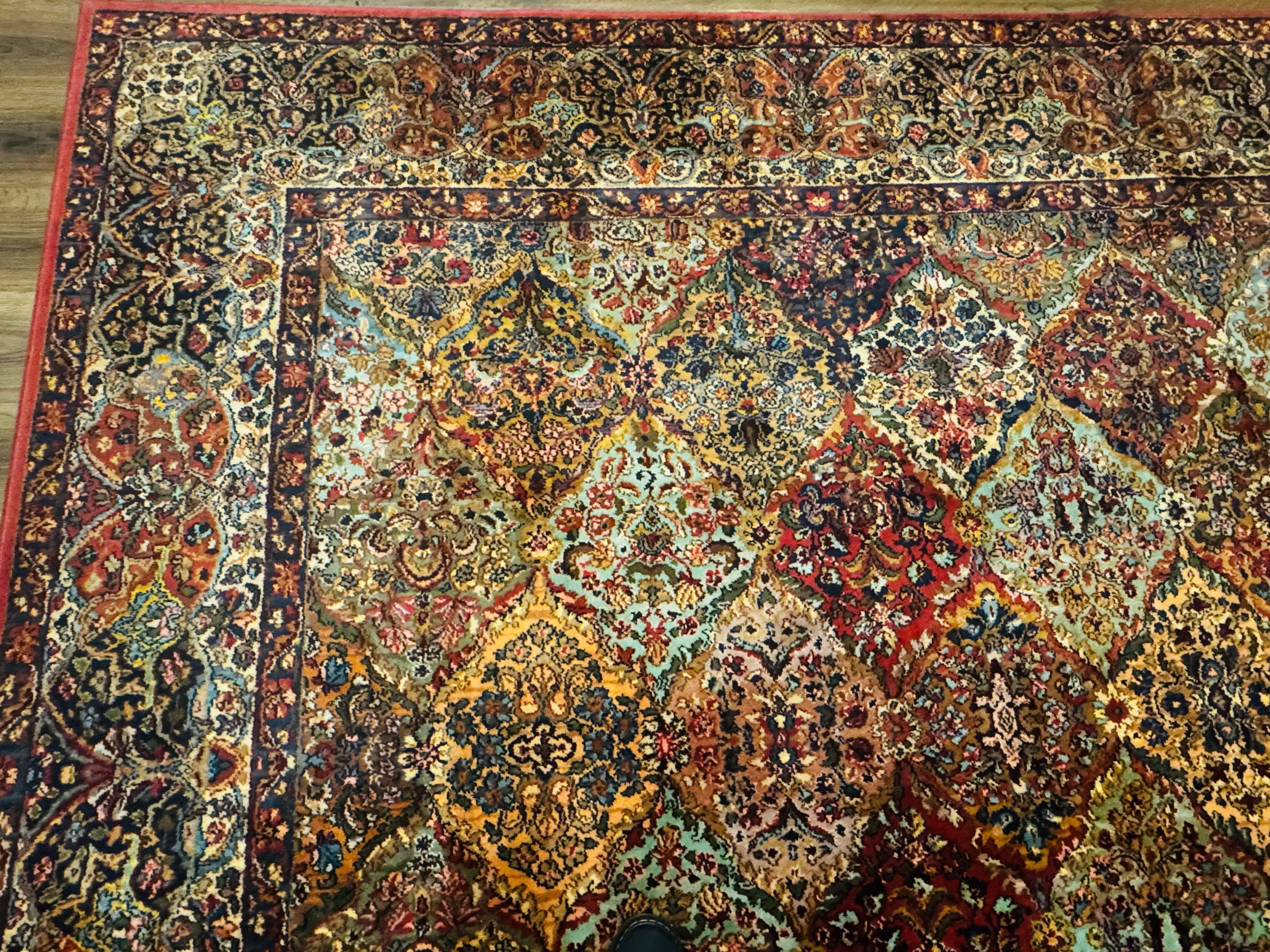 Square Karastan Multicolor Panel Kirman Rug #717, Rare Size 8.8 x 8.8, Original 700 Series, Wool - Jewel Rugs