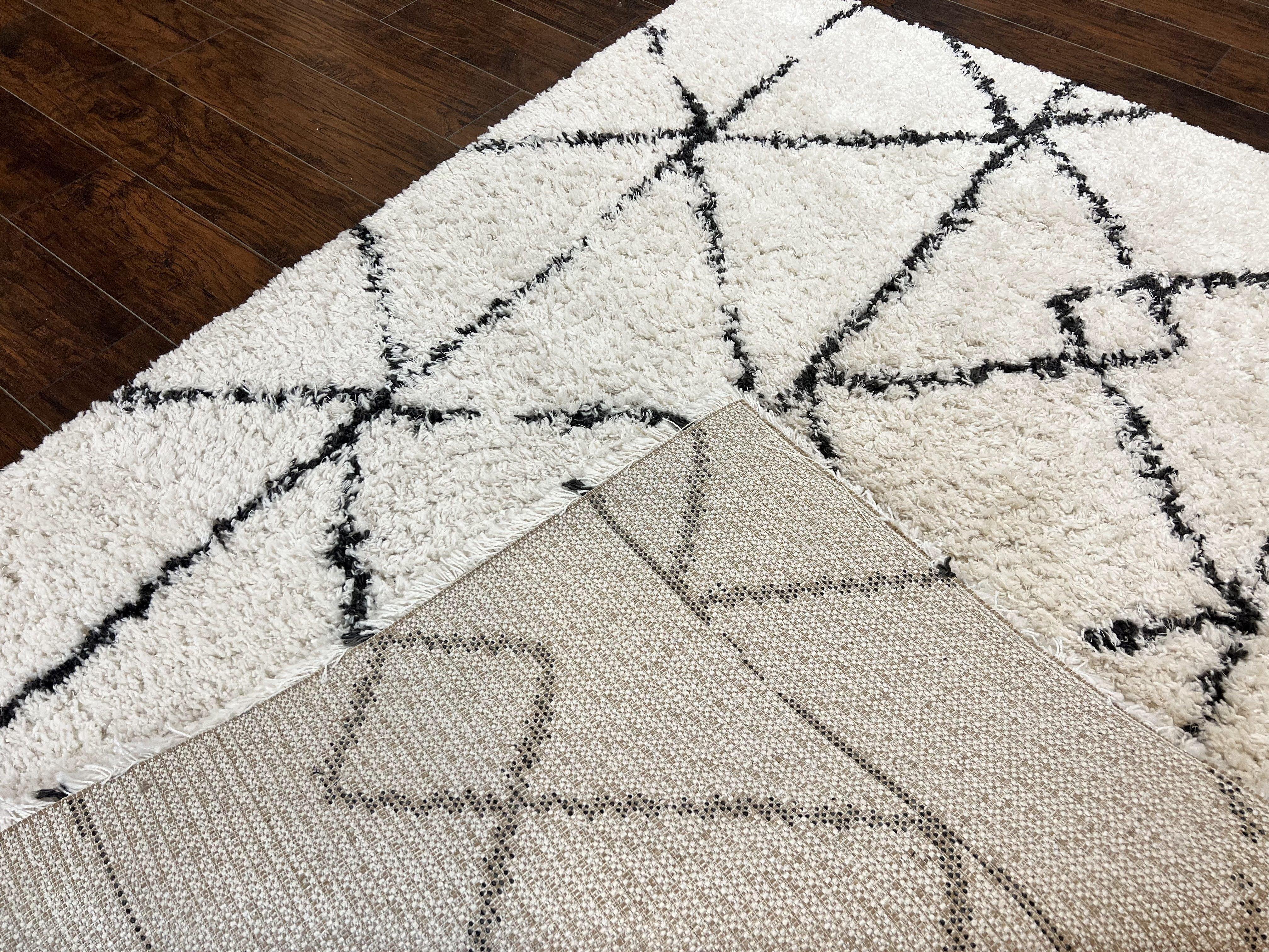 Modern Shag Rug 5x7, Ivory and Black Area Rug 5 x 7 ft - Jewel Rugs