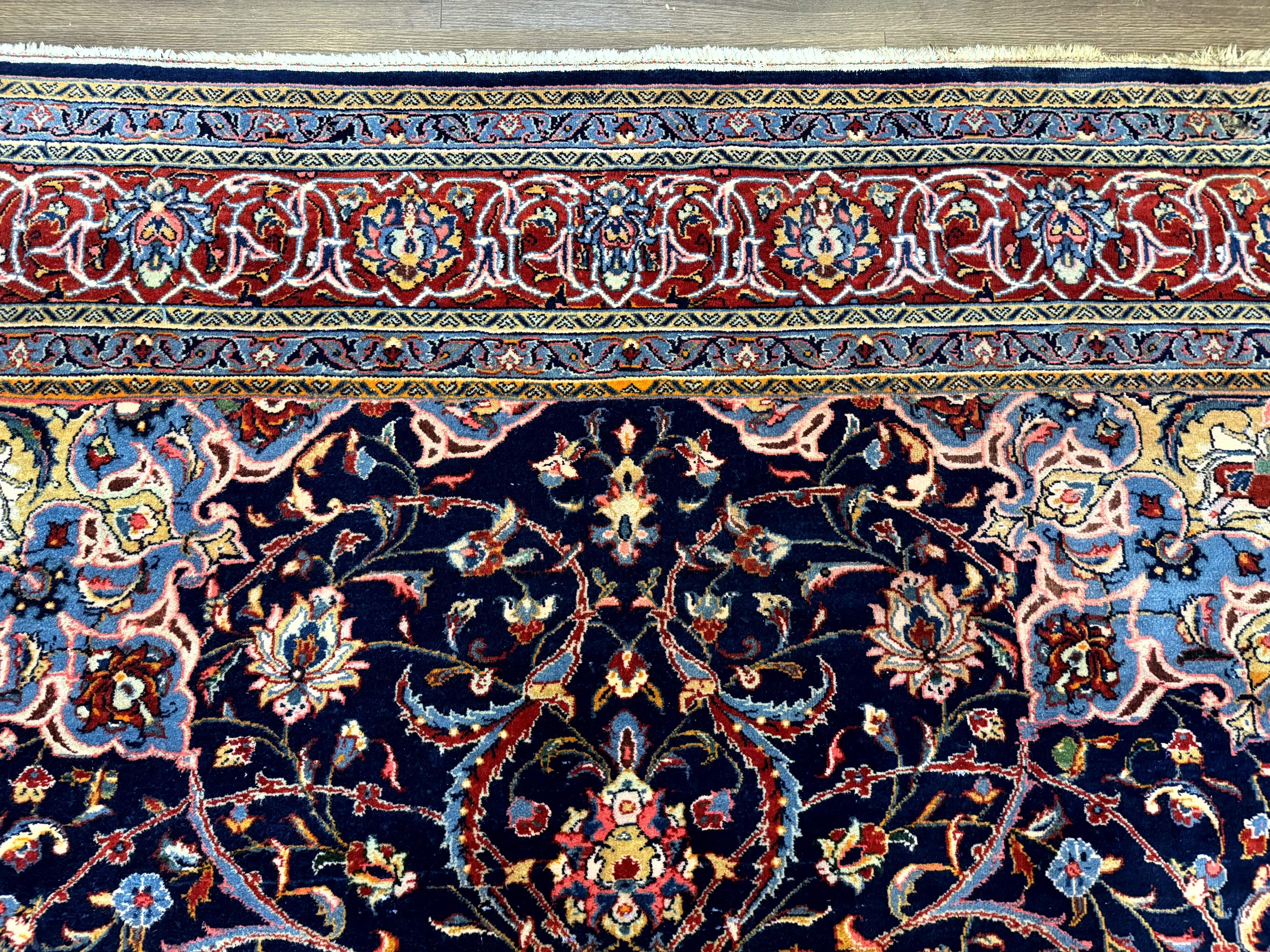 Navy Blue Persian Sarouk Rug 8x11 - Unique Floral Medallion - Jewel Rugs