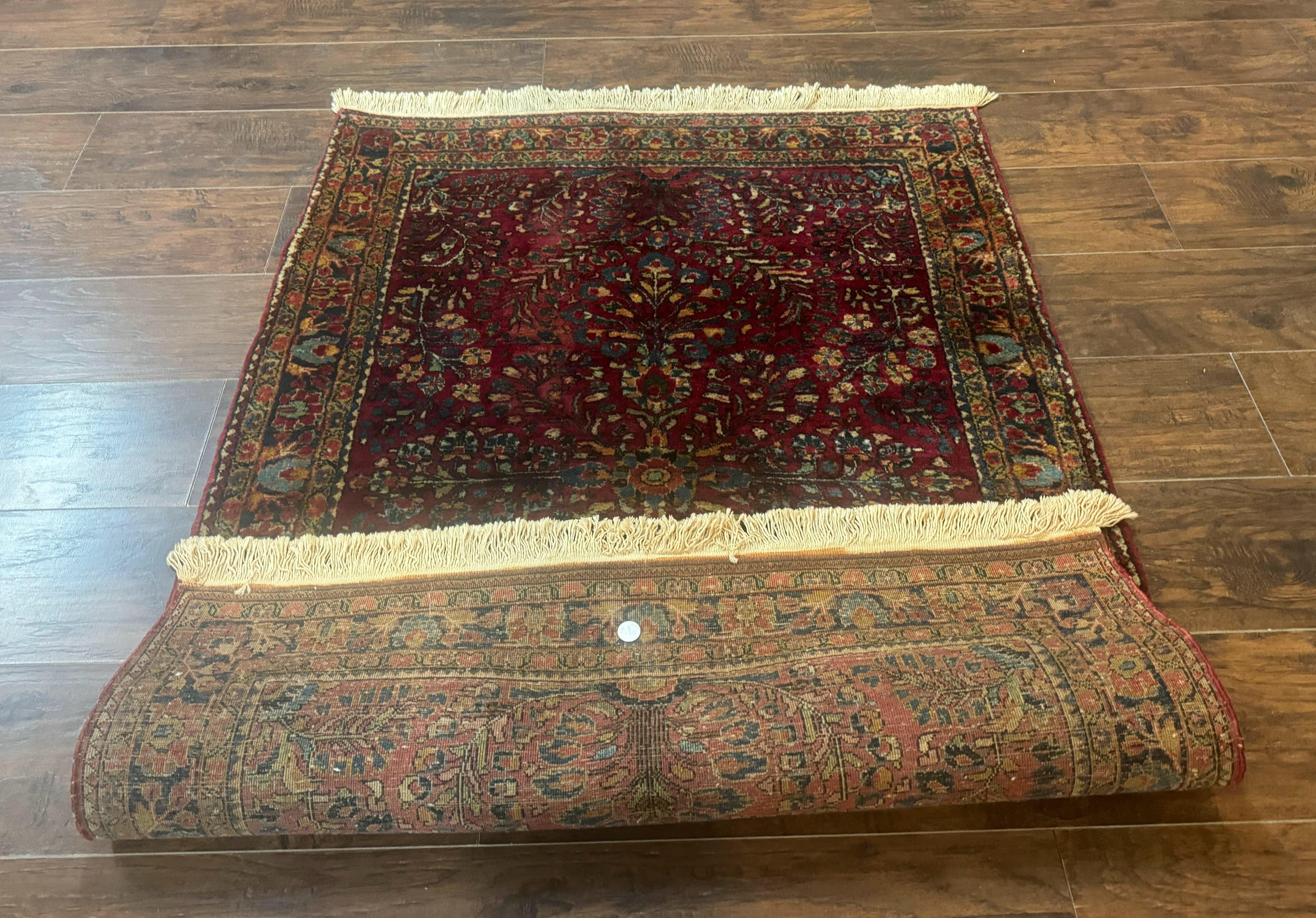 Antique Persian Sarouk Rug 3.6 x 5, Red, 1920s Persian Carpet - Jewel Rugs