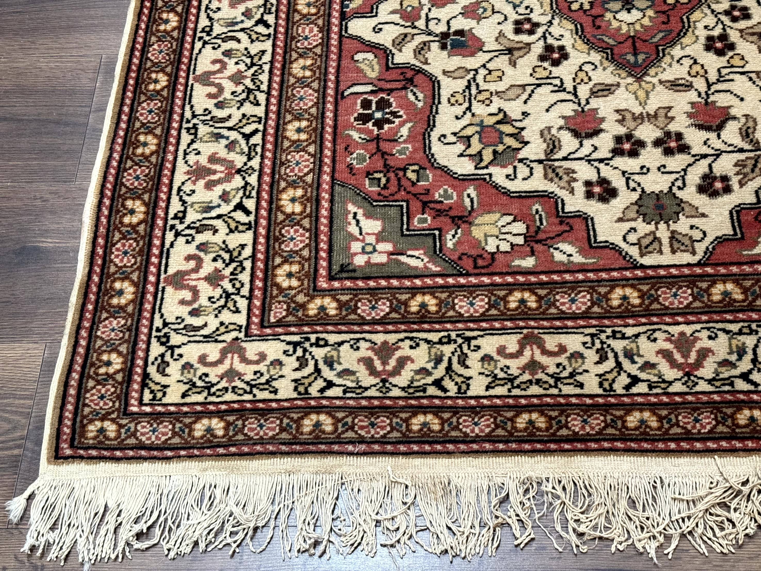Turkish Sivas Rug 4x6, Floral Medallion, Beige Pink-Red Green, Handmade - Jewel Rugs