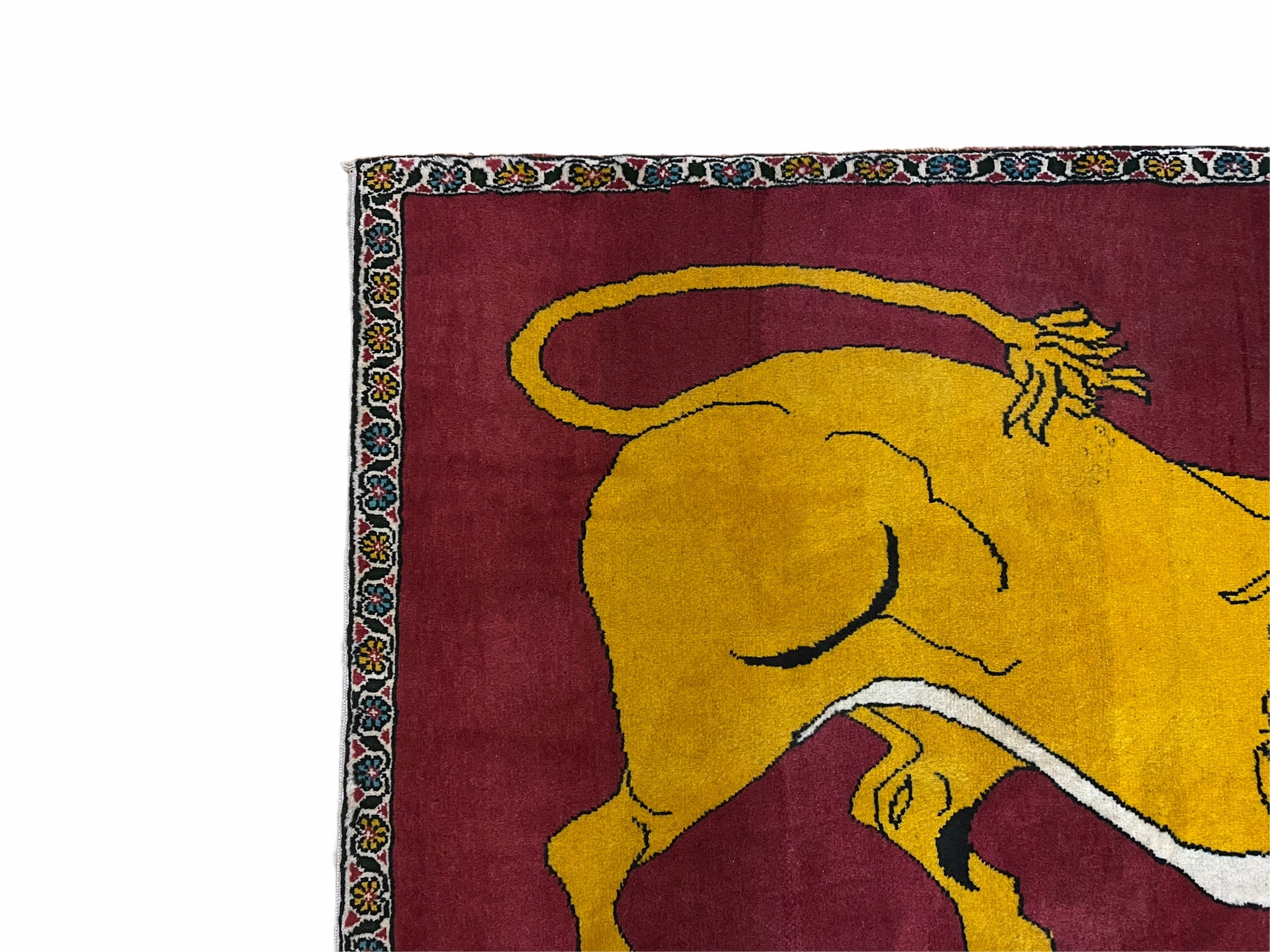 Persian Gabbeh Rug 3x4, Lion Pictorial, Red - Jewel Rugs
