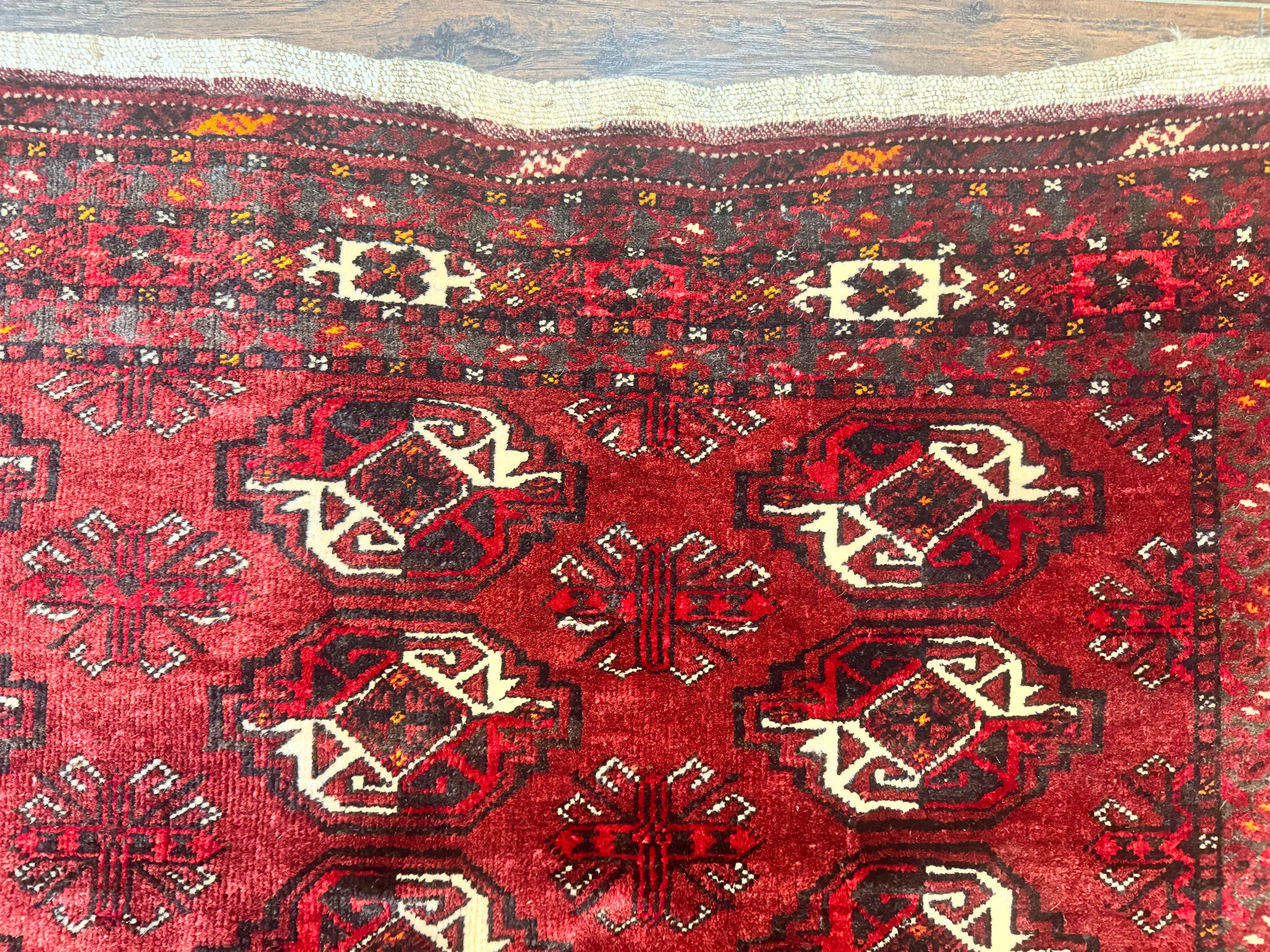 Antique Afghan Turkoman Mafrash Rug 3x5, Red, Hand Knotted, Wool, Tribal Collectible - Jewel Rugs