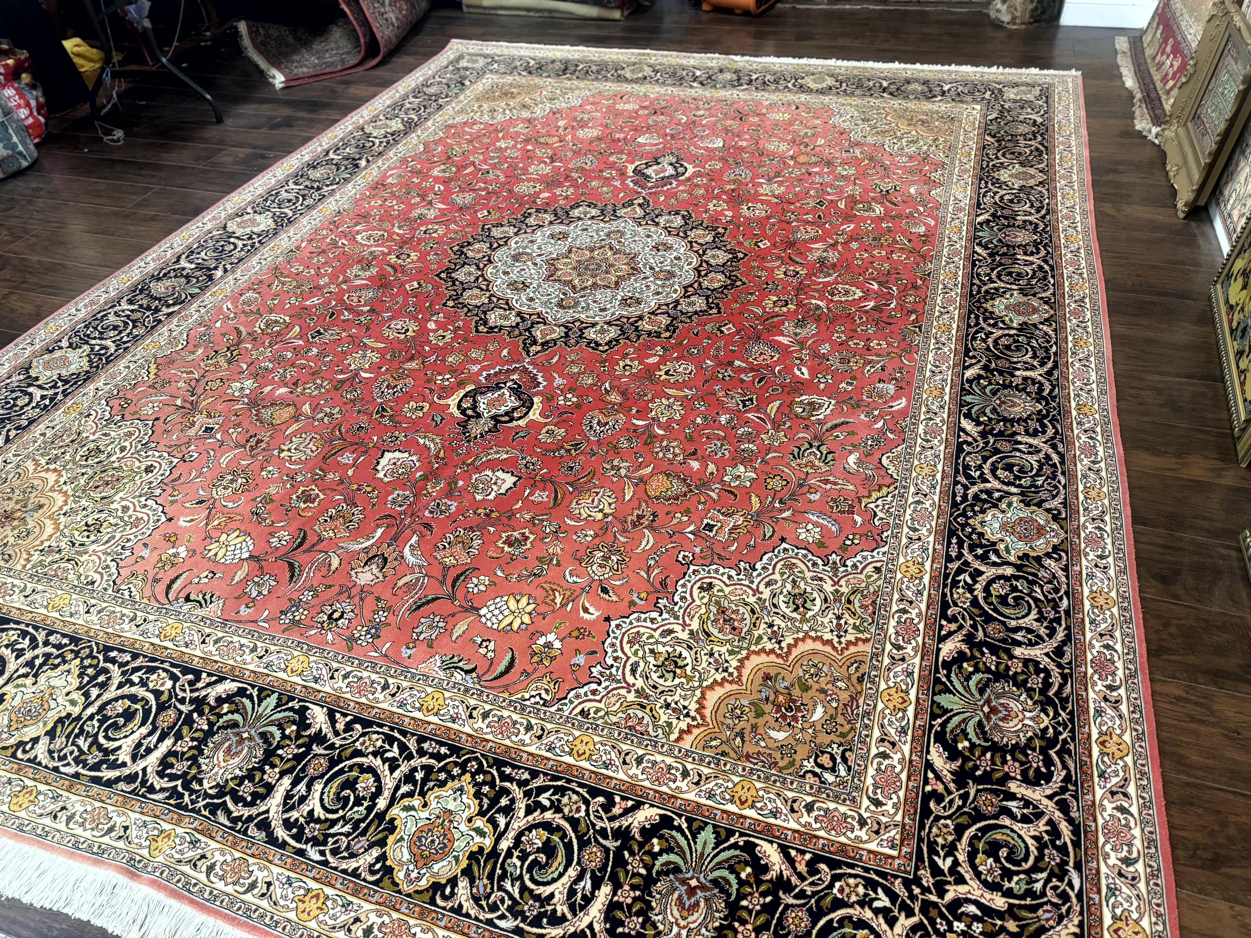 Persian Tabriz Rug 10x13 – Floral Medallion & Birds, Wool & Silk, 330 KPSI - Jewel Rugs