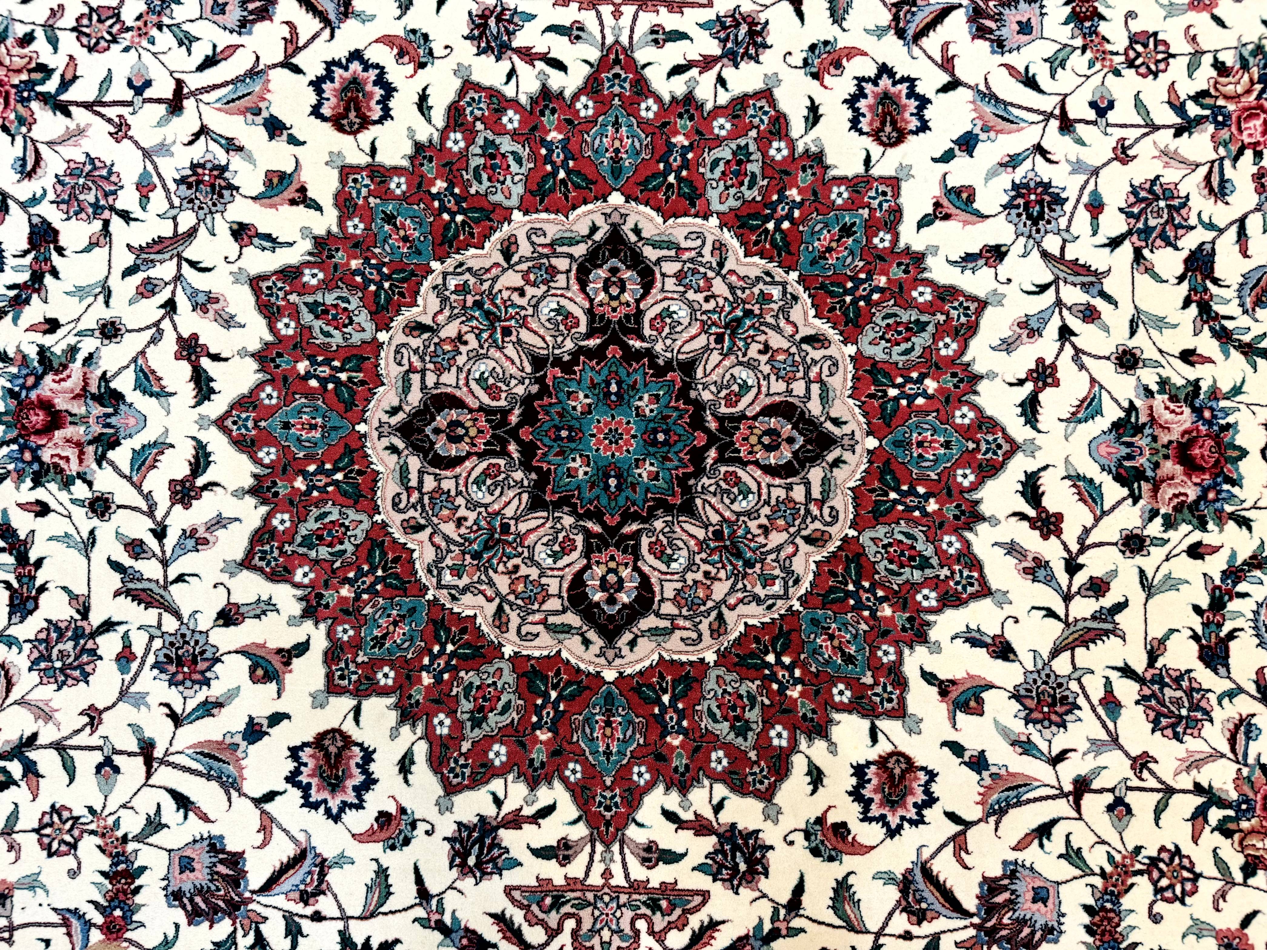 Sino Persian Rug 9x12, Fine 260 KPSI, Floral Medallion, Ivory and Rose-Red - Jewel Rugs
