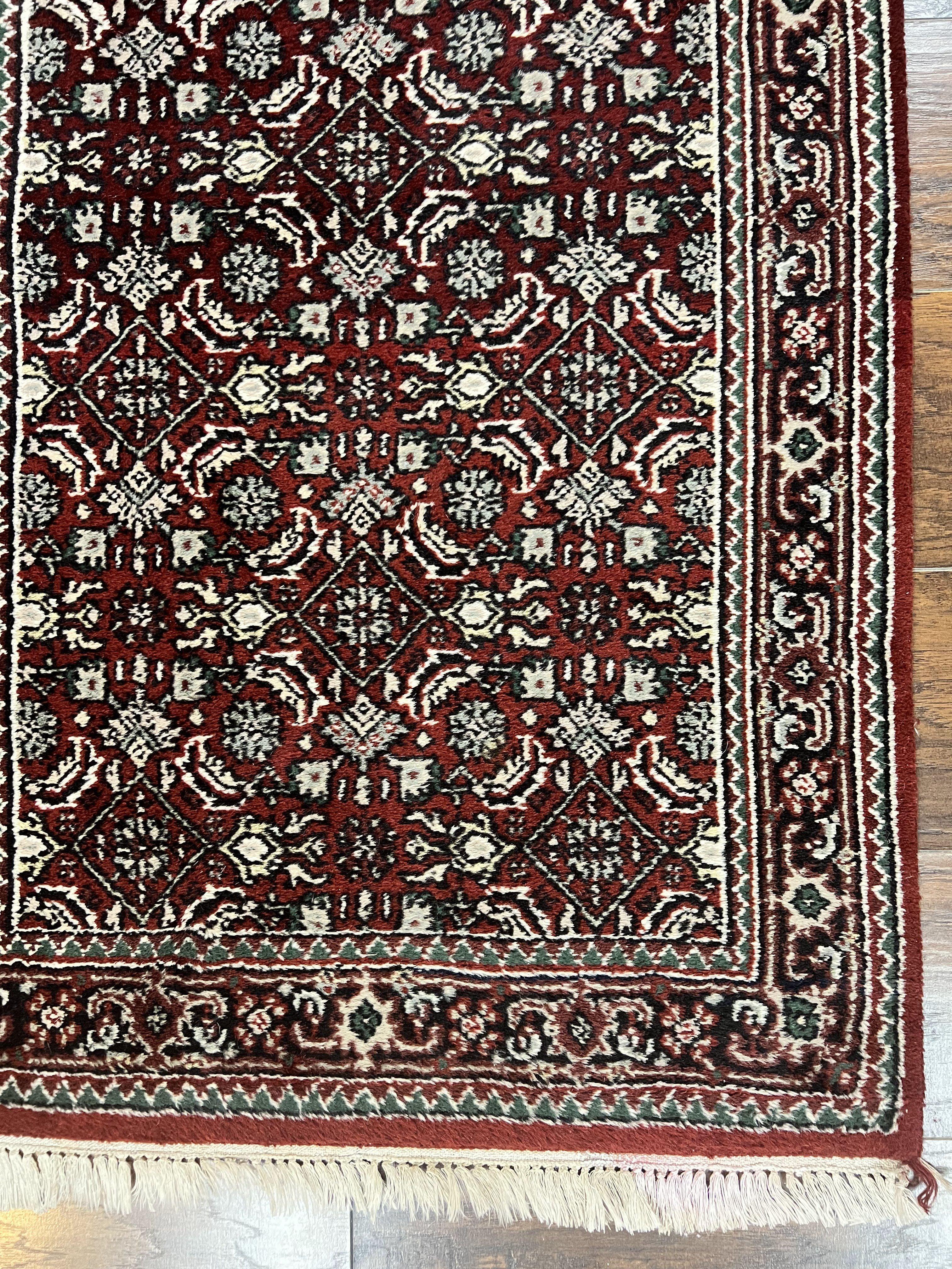 Indo Persian Runner Rug 2.7 x 8, Wool Hand Knotted Vintage Carpet, Red Black, Herati Allover Pattern, Oriental Runner, Rug for Hallway - Jewel Rugs