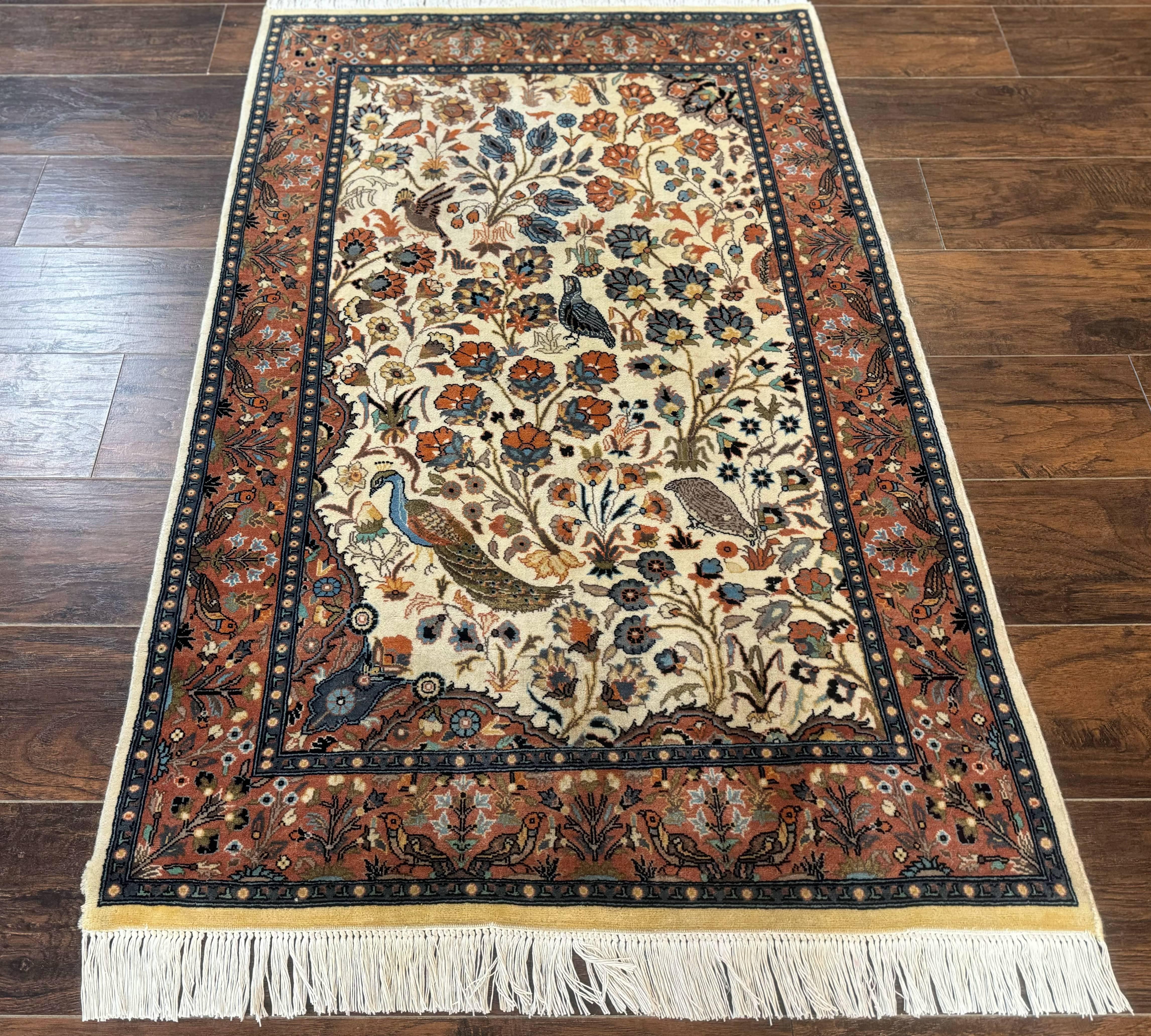 Small Pak Persian Rug 3x5, Peacock Birds Floral - Jewel Rugs