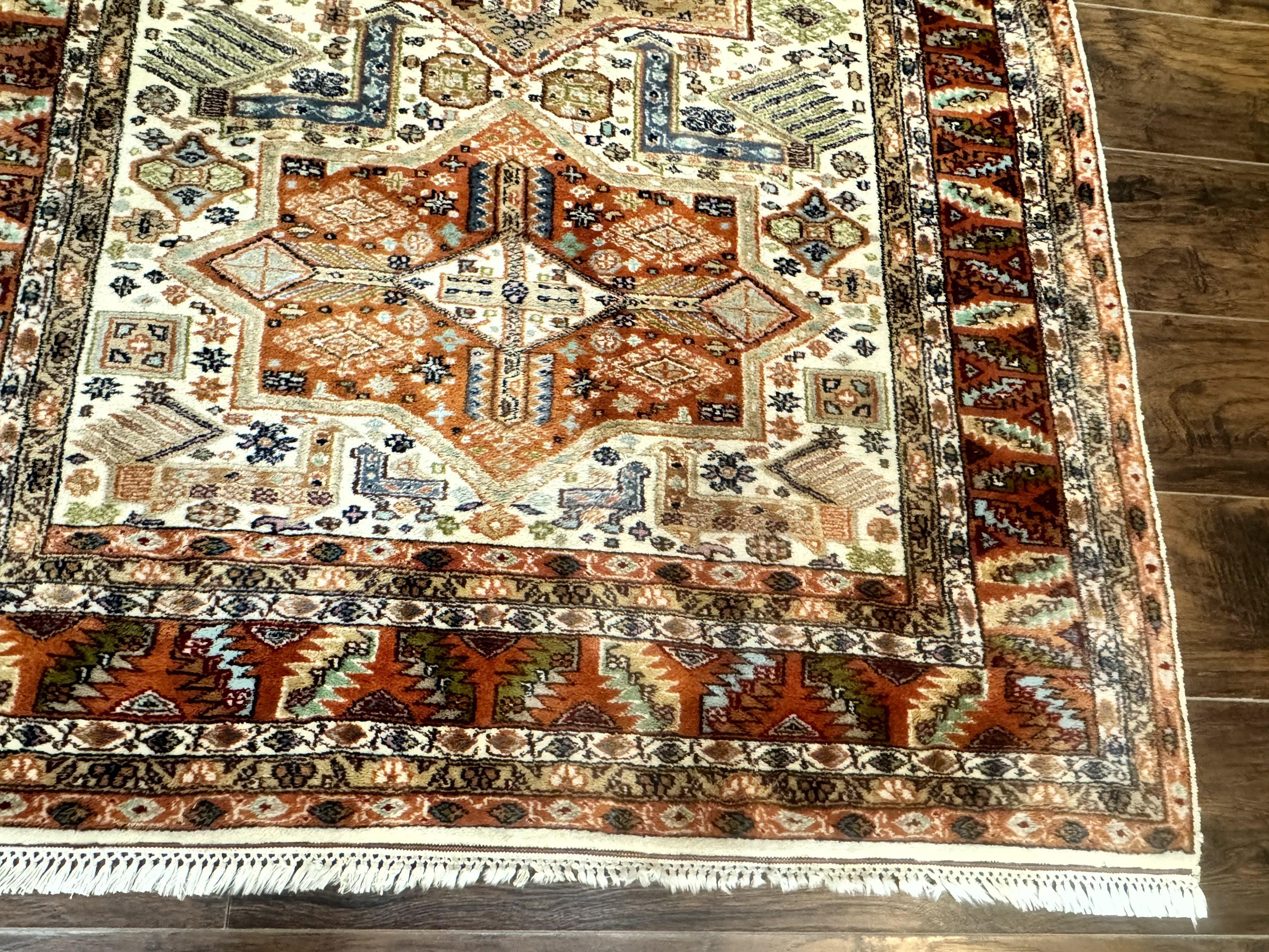 Turkish Kazak Rug 4x6, Geometric Medallions, Vintage Handmade Wool Carpet - Jewel Rugs