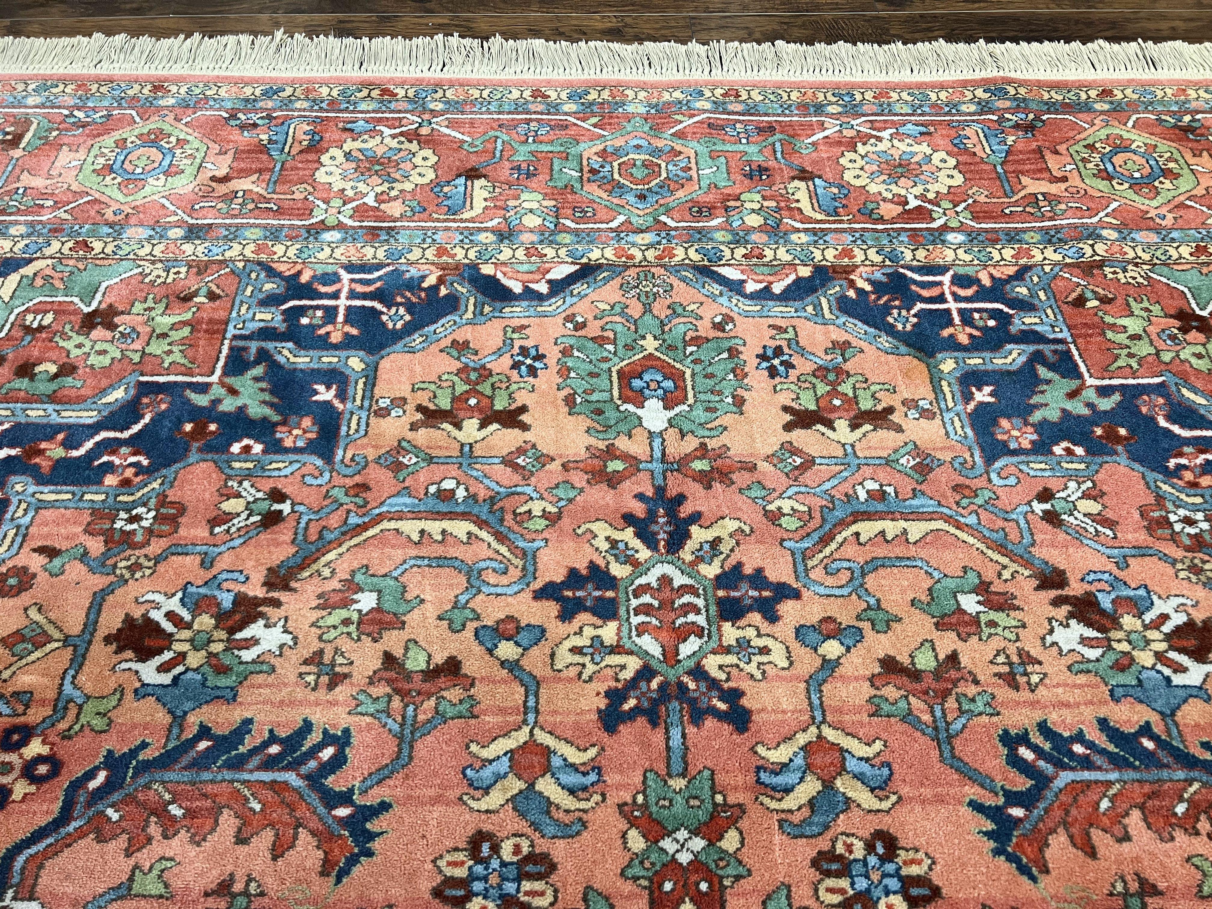 Karastan Medallion Serapi Rug #736, Vintage Wool Karastan Carpet 8.8 x 12, Discontinued Original 700 Series Karastan Area Rug, Red Blue - Jewel Rugs