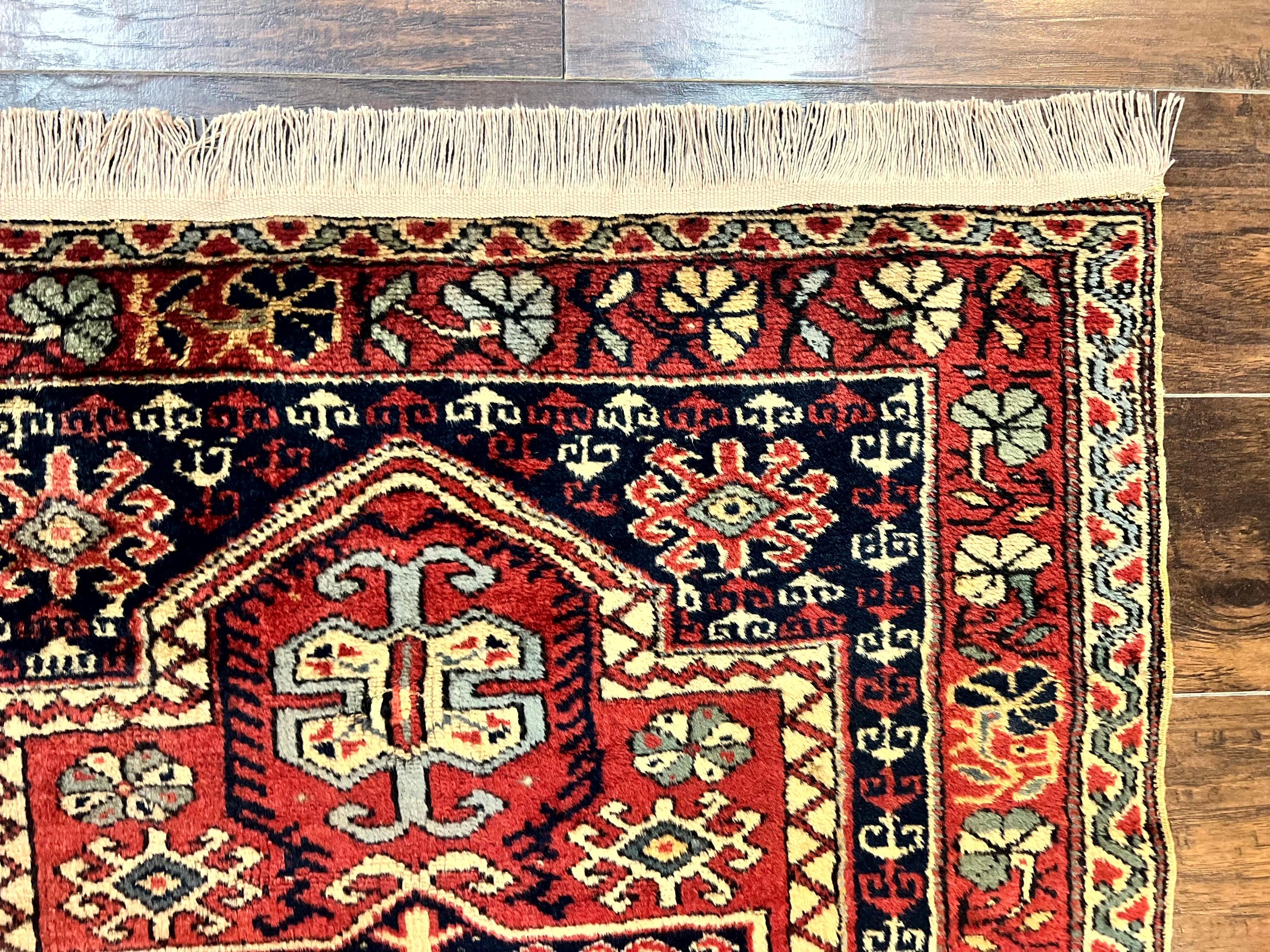 Antique Turkish Sparta Rug 3x4, Geometric Caucasian Pattern, Vintage Handmade Tribal Wool Carpet - Jewel Rugs