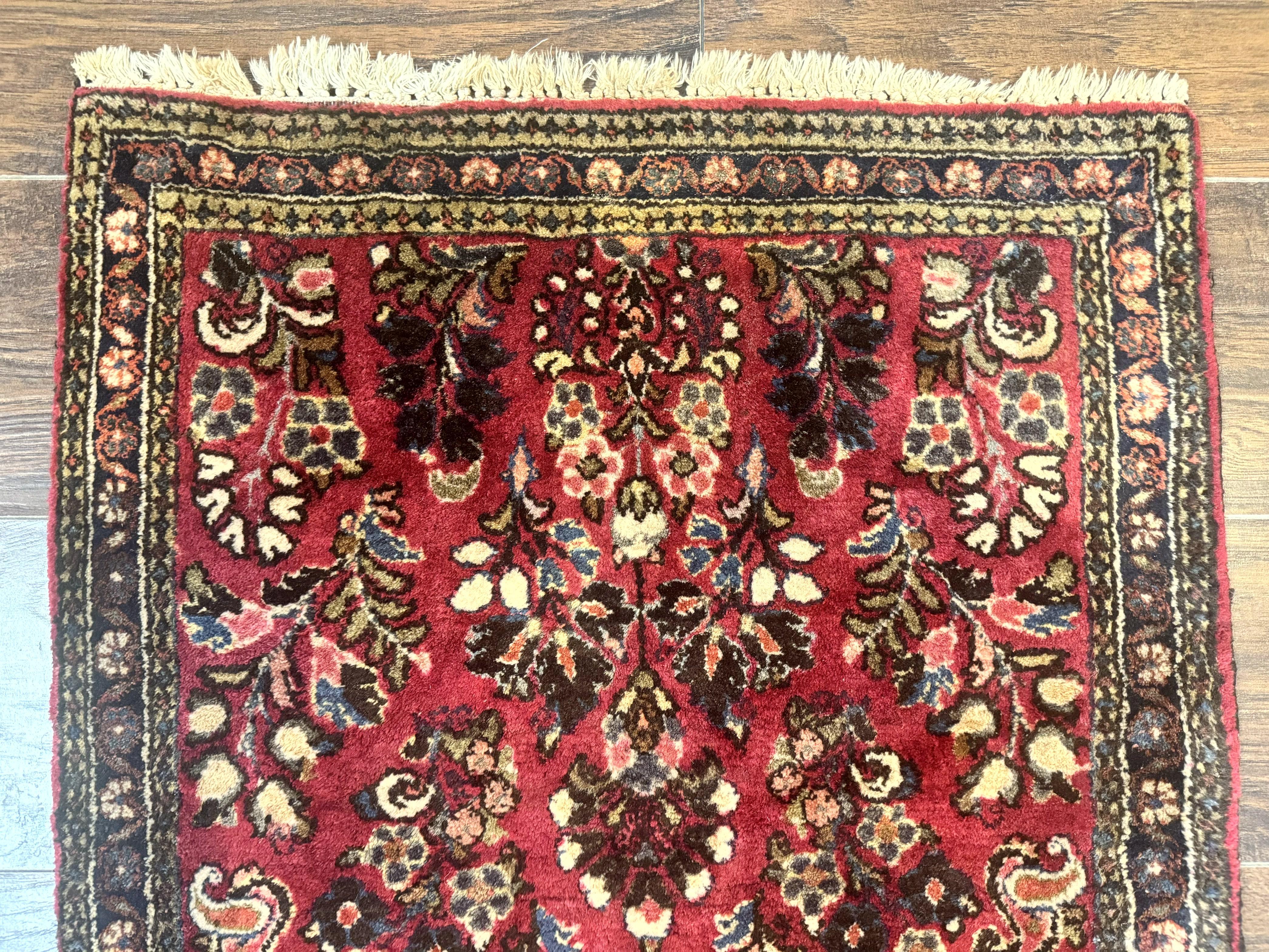 Small Persian Sarouk Rug 2x4, Floral, Red Hand Knotted Wool Traditional Oriental Carpet, Antique Persian Rug 2 x 4 - Jewel Rugs