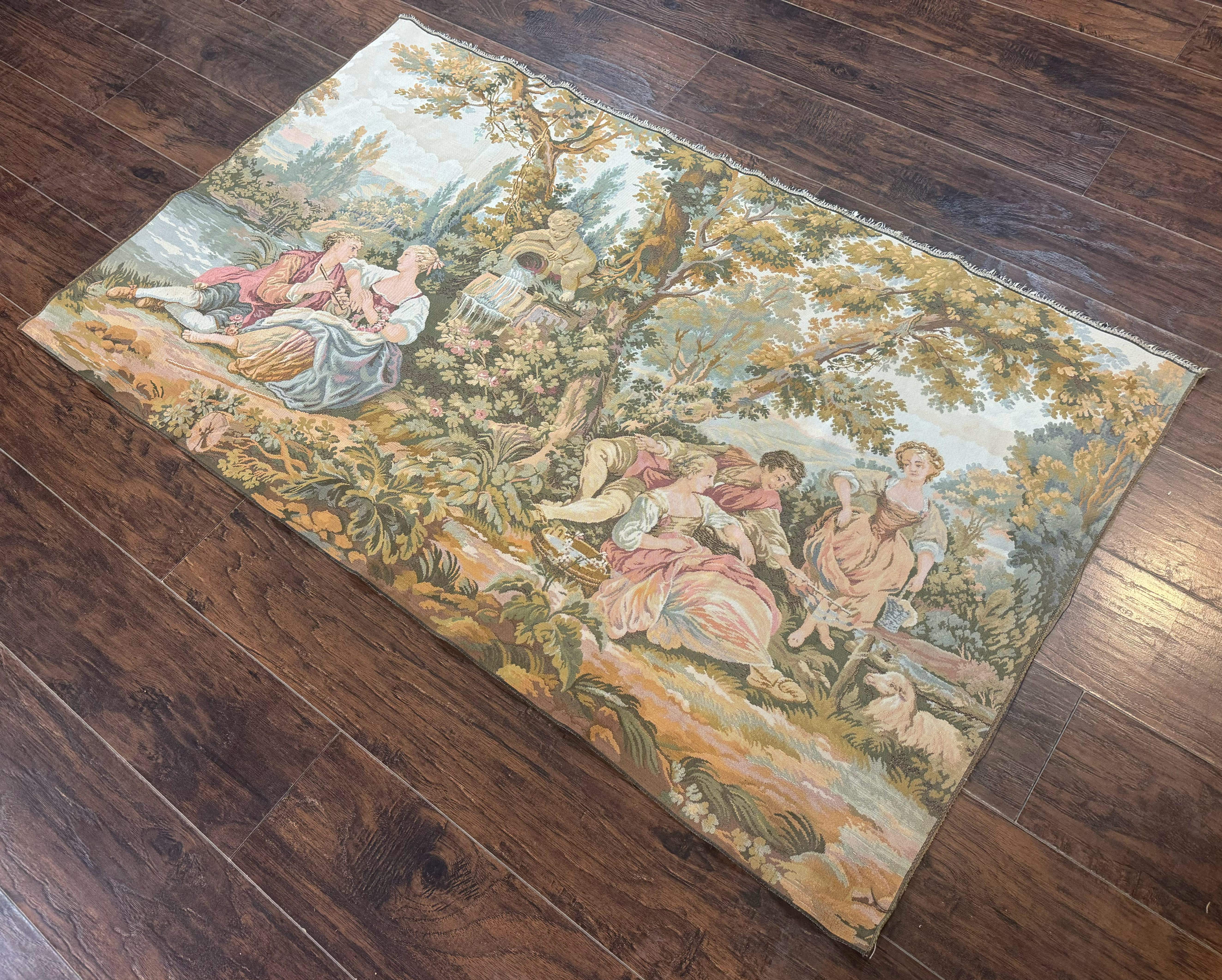 Vintage European Tapestry 3x5, Nature Lovers Scene, French Belgium Tapestry - Jewel Rugs