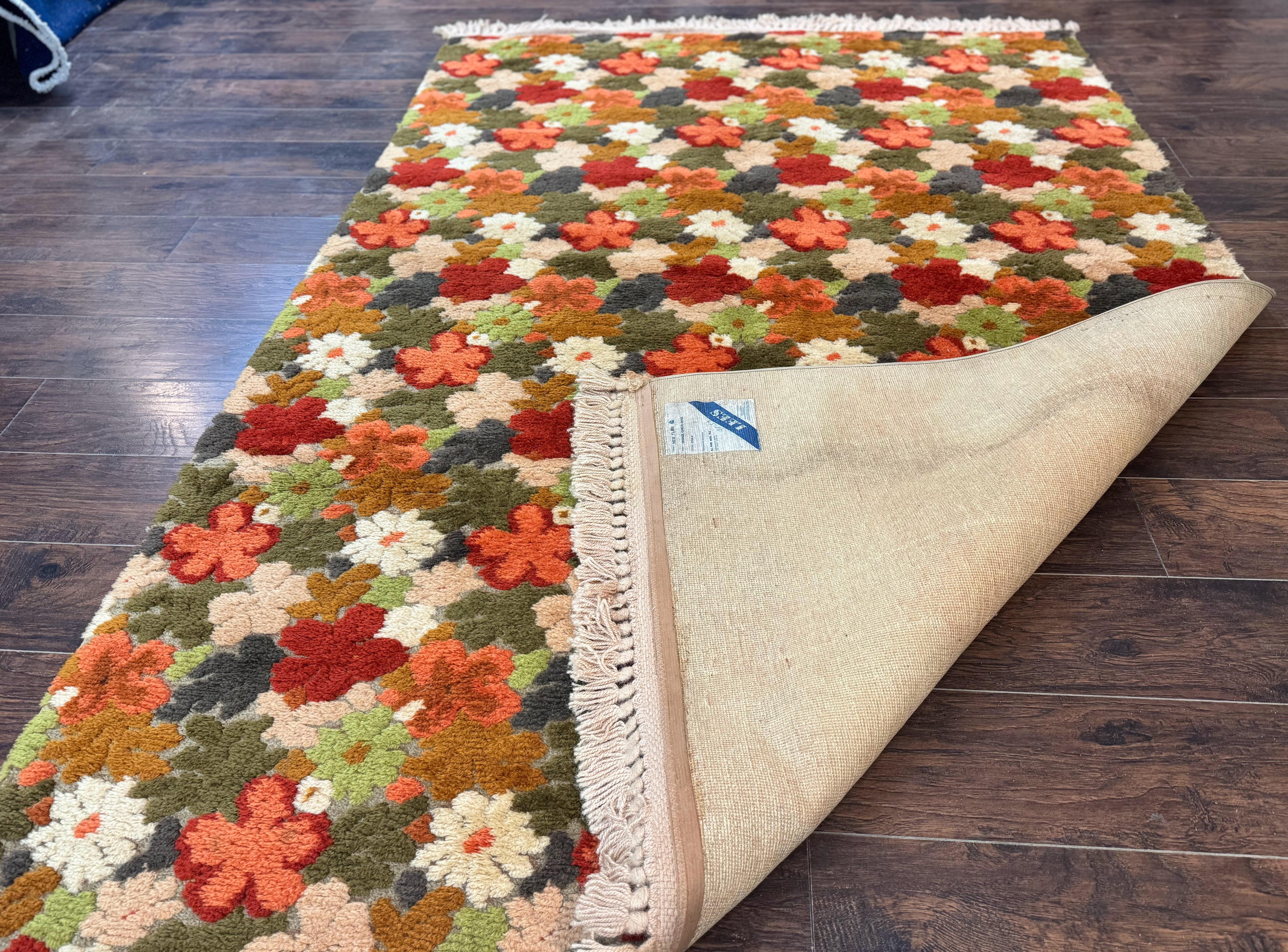 Floral Rug 6x9, Orange Green Beige, Vintage, Wool - Jewel Rugs