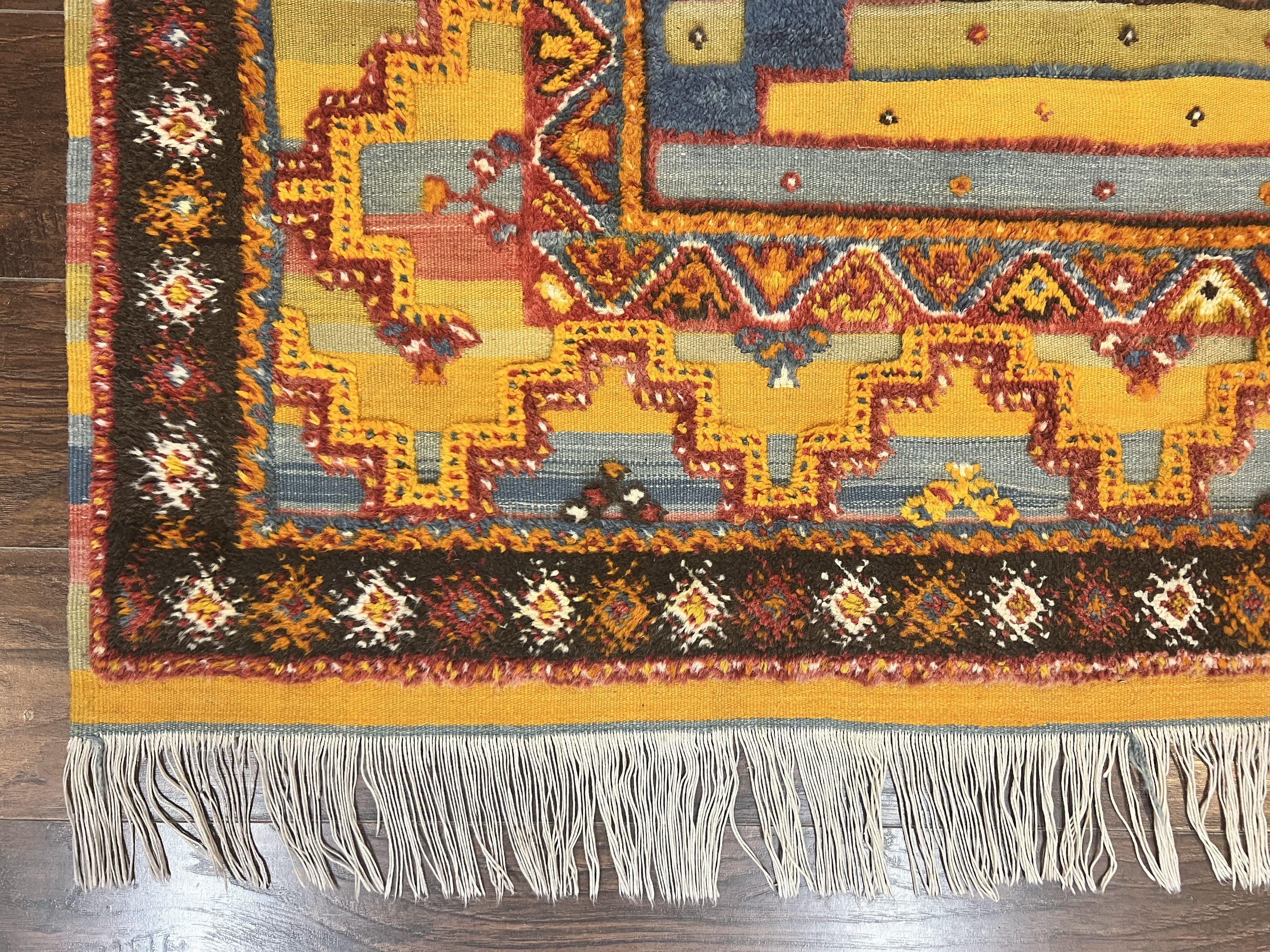 Colorful Moroccan Rug 7x8, Abstract Design, Wool Multicolor Handmade Vintage Carpet, Tribal Rug, Berber Rug - Jewel Rugs