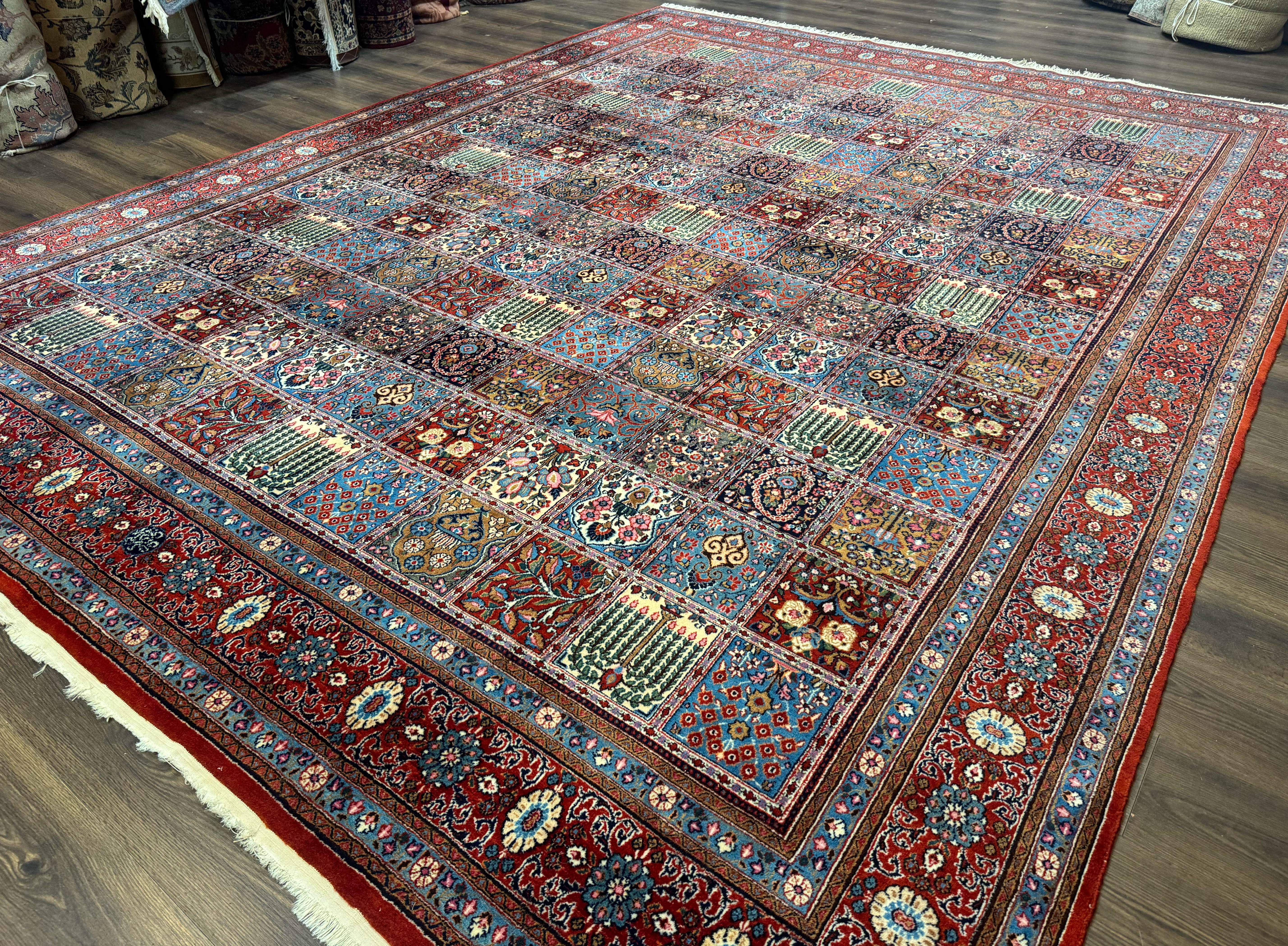 Wonderful Persian Qum Rug 10x13, Panel Design, Fine 260 KPSI, Signed, Red Multicolor - Jewel Rugs