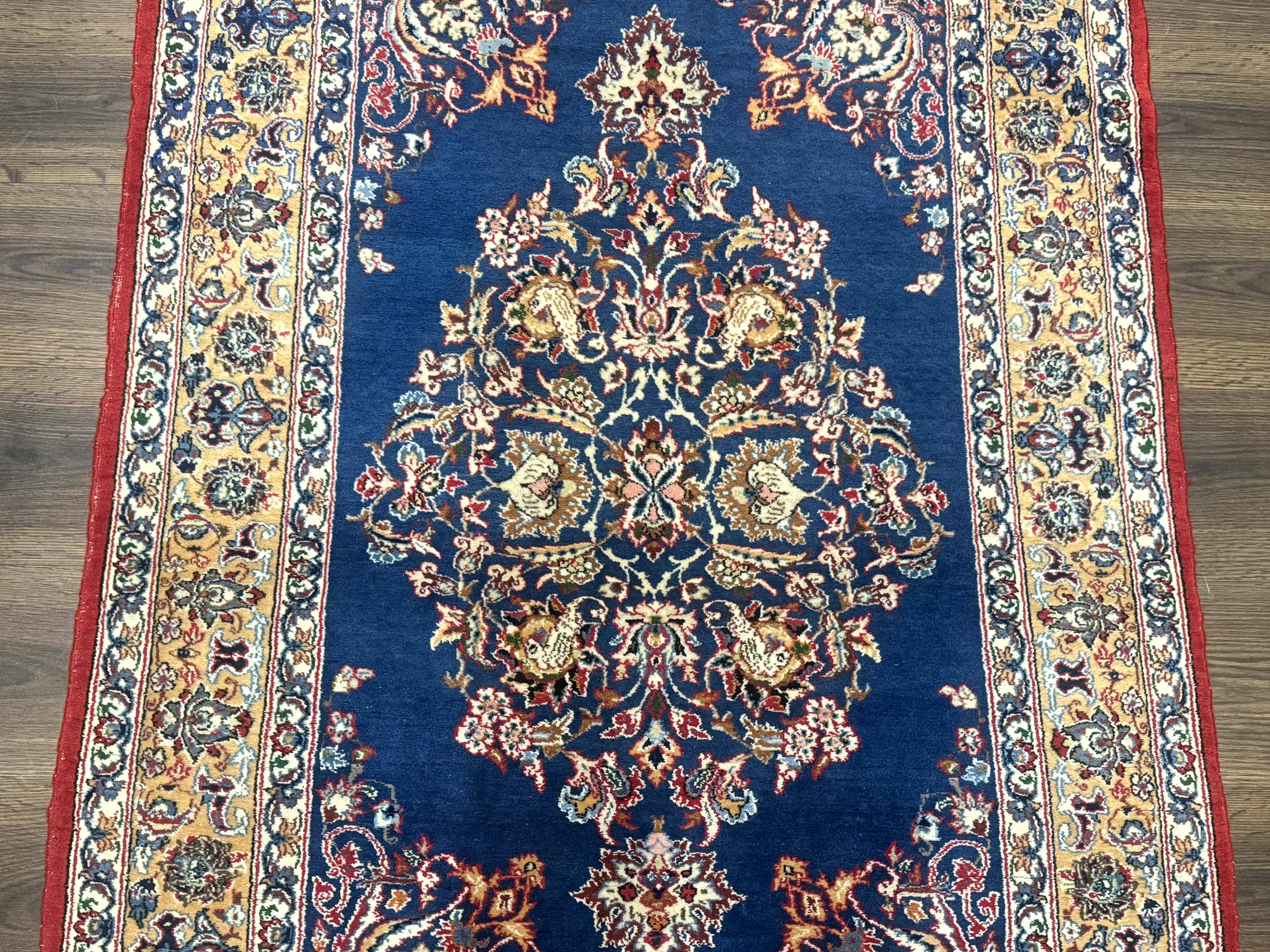 Blue Persian Qum Rug 3.6 x 5, Floral Medallion, Fine 310 KPSI - Jewel Rugs