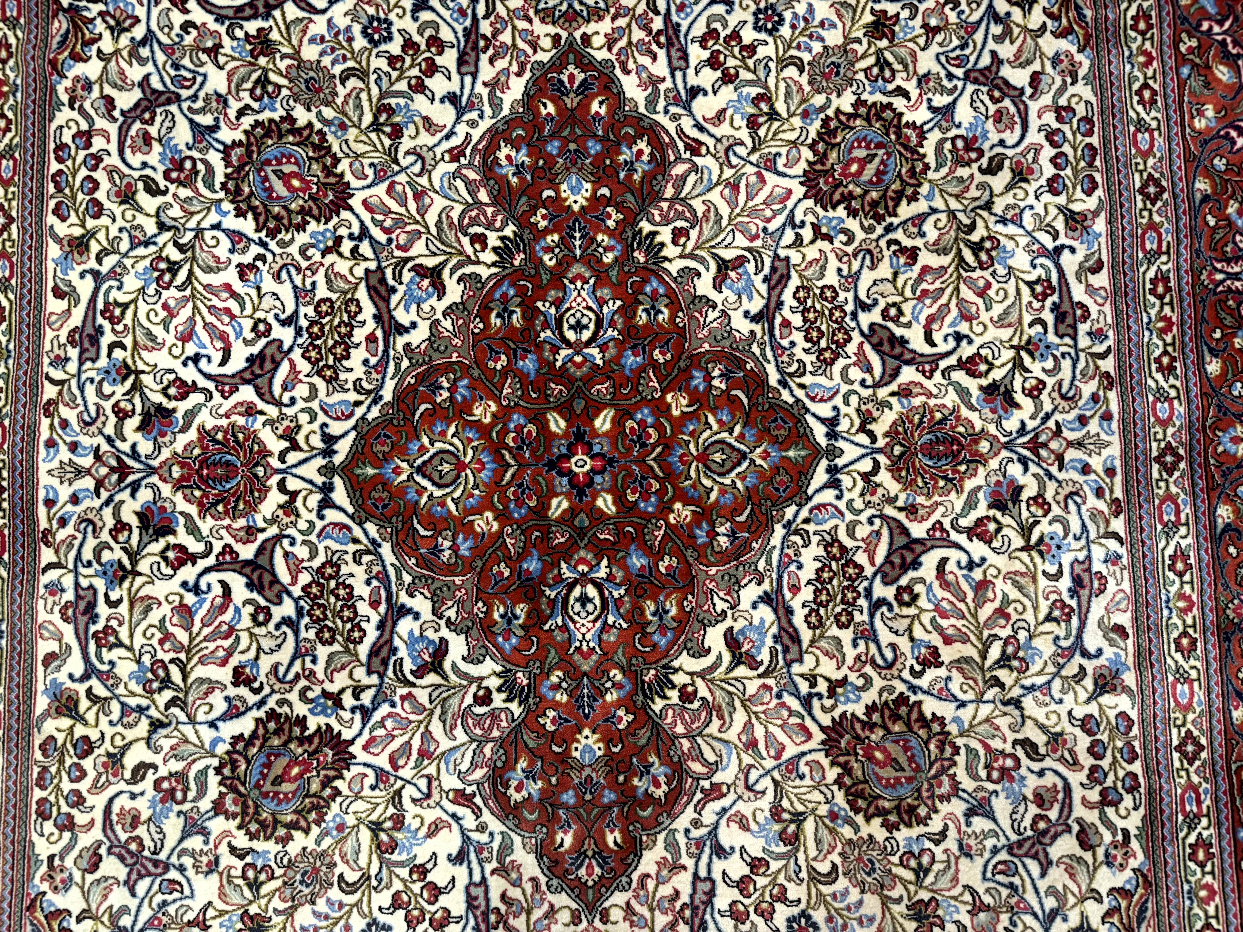 Persian Qum Rug 7x11, Beige and Red, Highly Detailed Floral Pattern, Fine 260 KPSI - Jewel Rugs