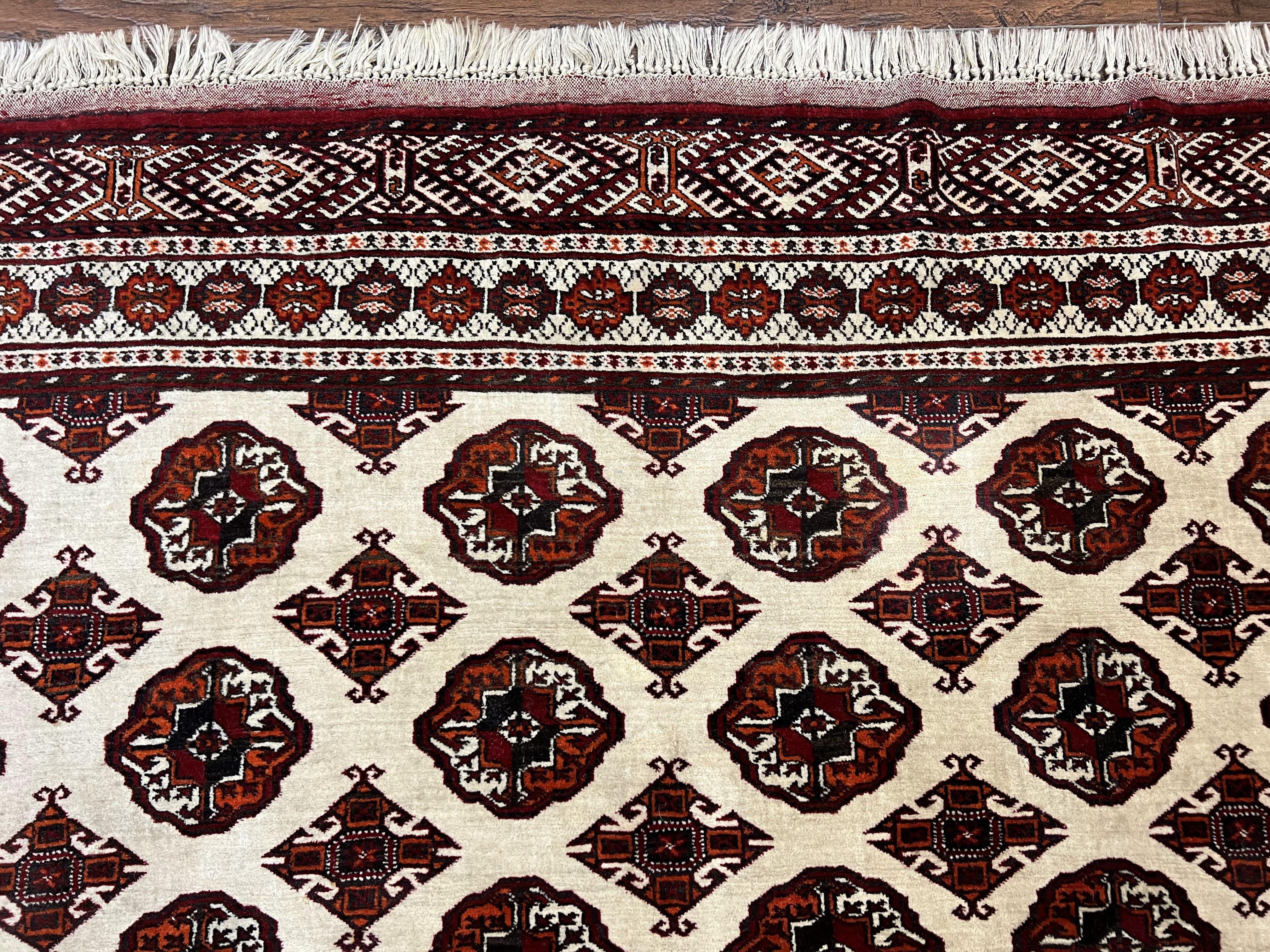 Persian Turkoman Rug 7x8, Almost Square Rare, Hand Knotted, Yamud, Bohemian Rug, Handmade Tribal Rug, Cream Red, Handmade Oriental Carpet - Jewel Rugs