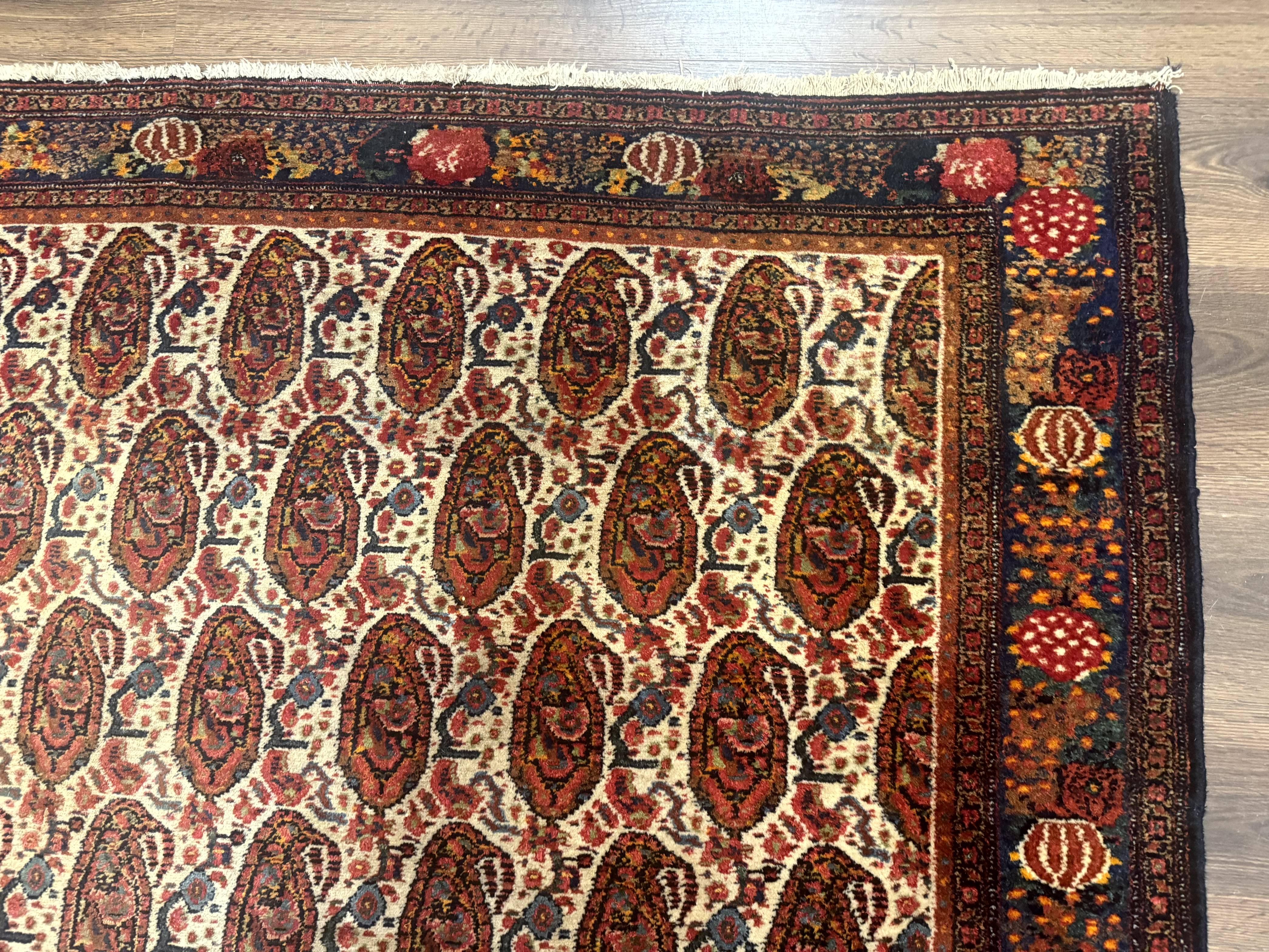 Antique Persian Kurdish Senneh Rug 4.6 x 6.5, Repeated Paisely Boteh Design, Handmade - Jewel Rugs