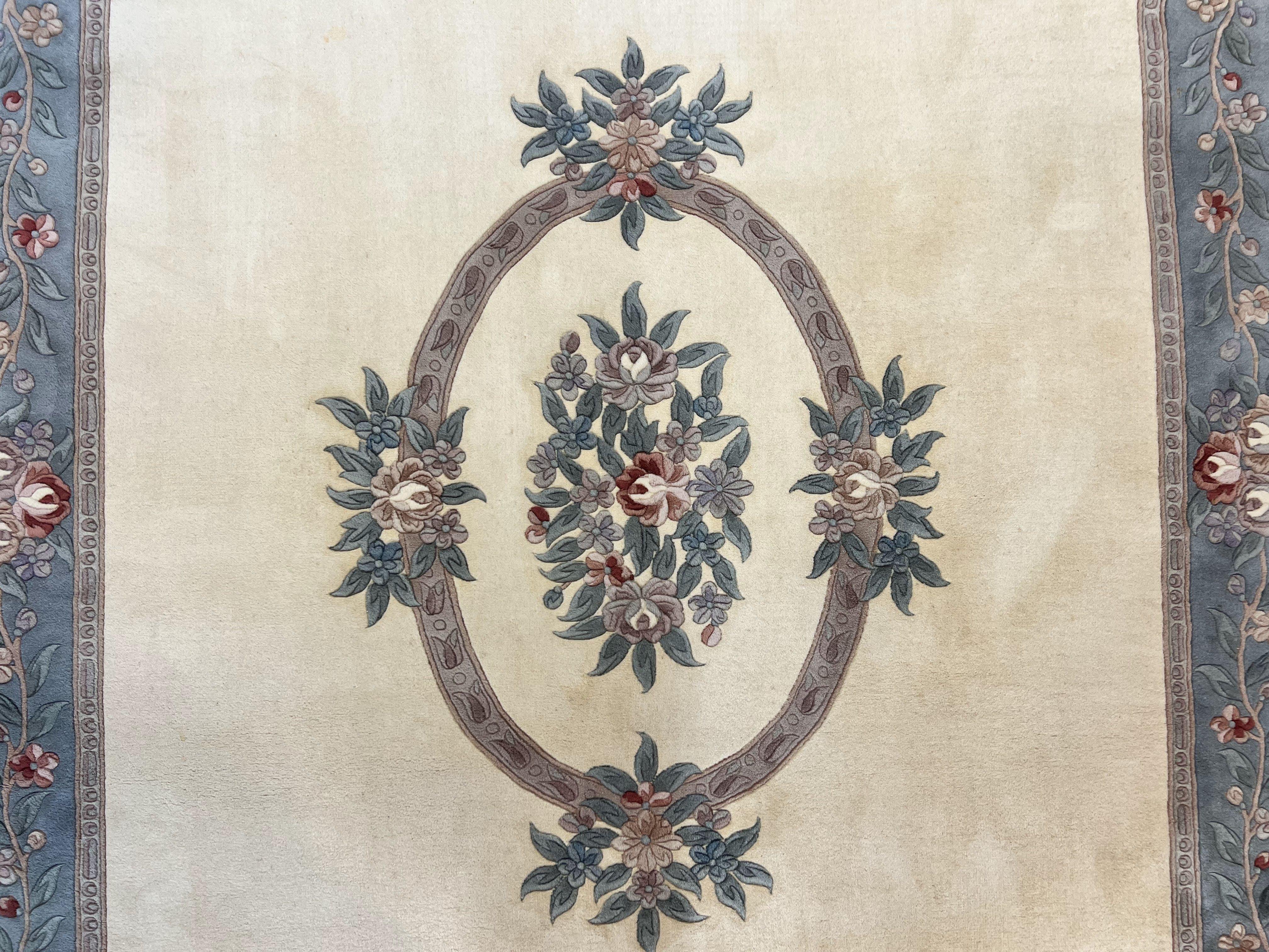 Chinese Carving Rug 8x10, Chinese Wool Carpet 8 x 10, Cream, 120 Line Rug, Vintage Handmade Art Deco Asian Oriental Rug, Aubusson Rug - Jewel Rugs