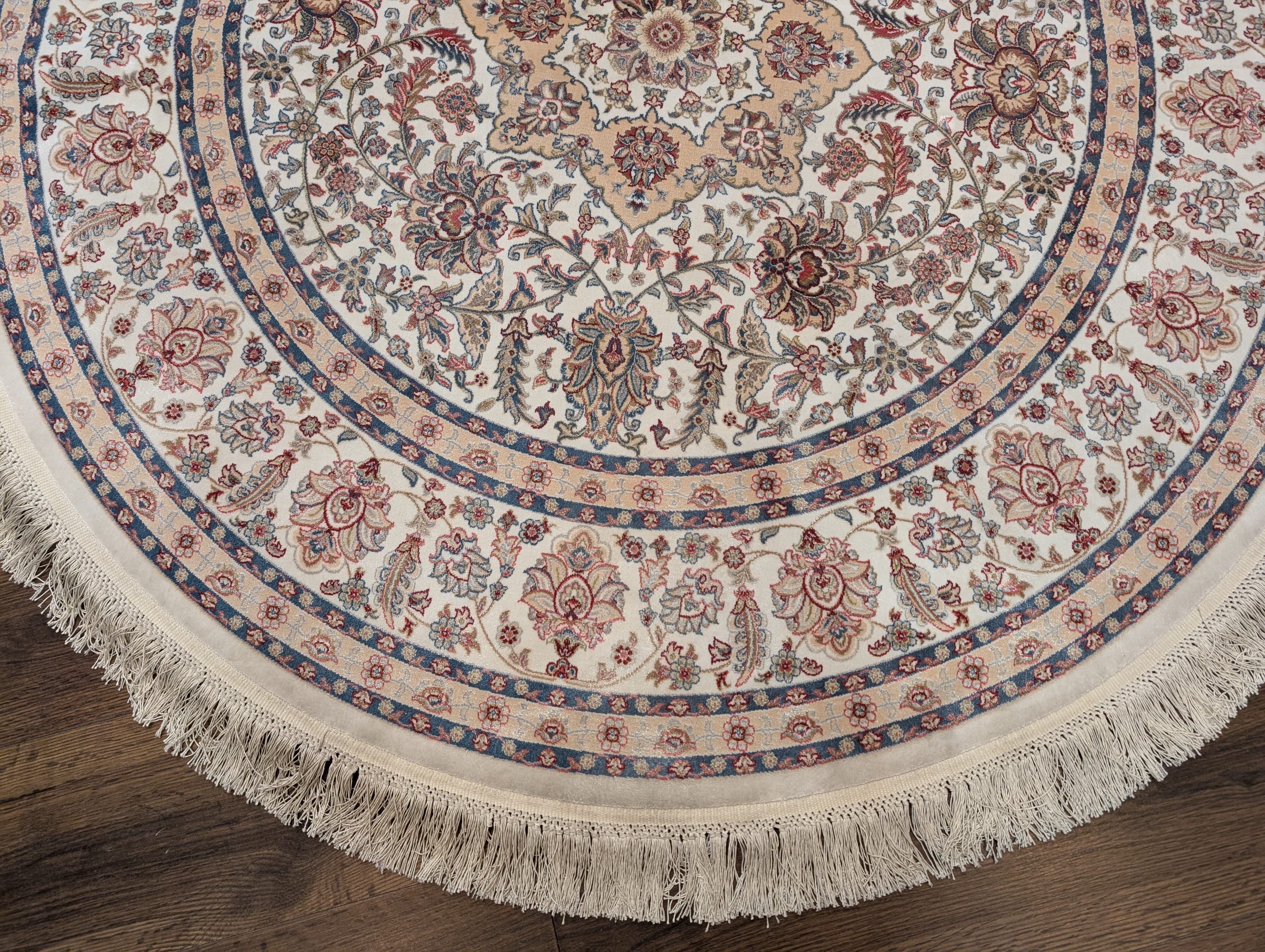 Round Silk Rug 5x5, Turkish Silk Carpet, Ivory, New, Bamboo Silk - Jewel Rugs