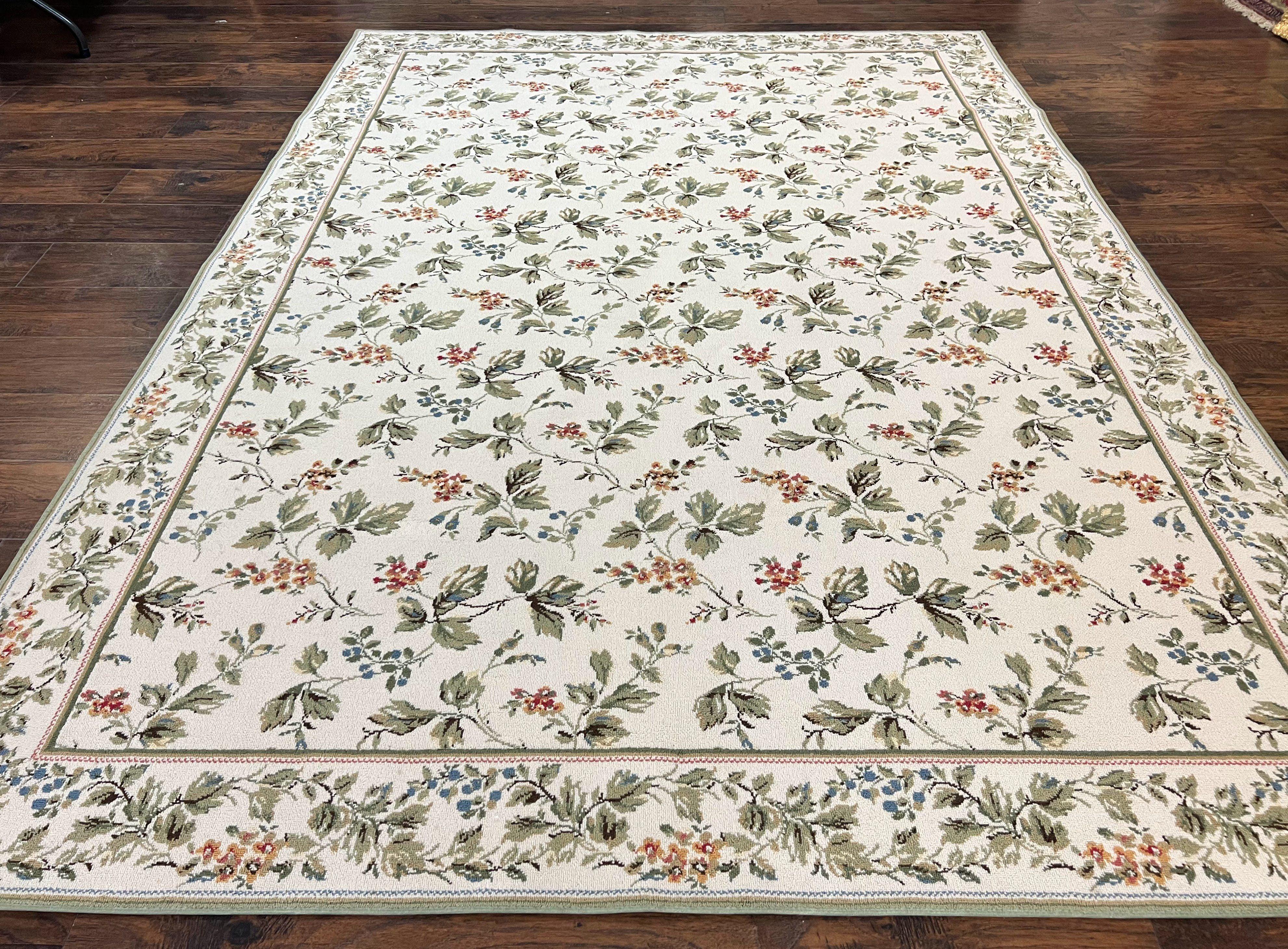 Vintage Stark Carpet 7x10, Ivory and Green, European Aubusson Design, Allover Pattern, Stark Rug - Jewel Rugs