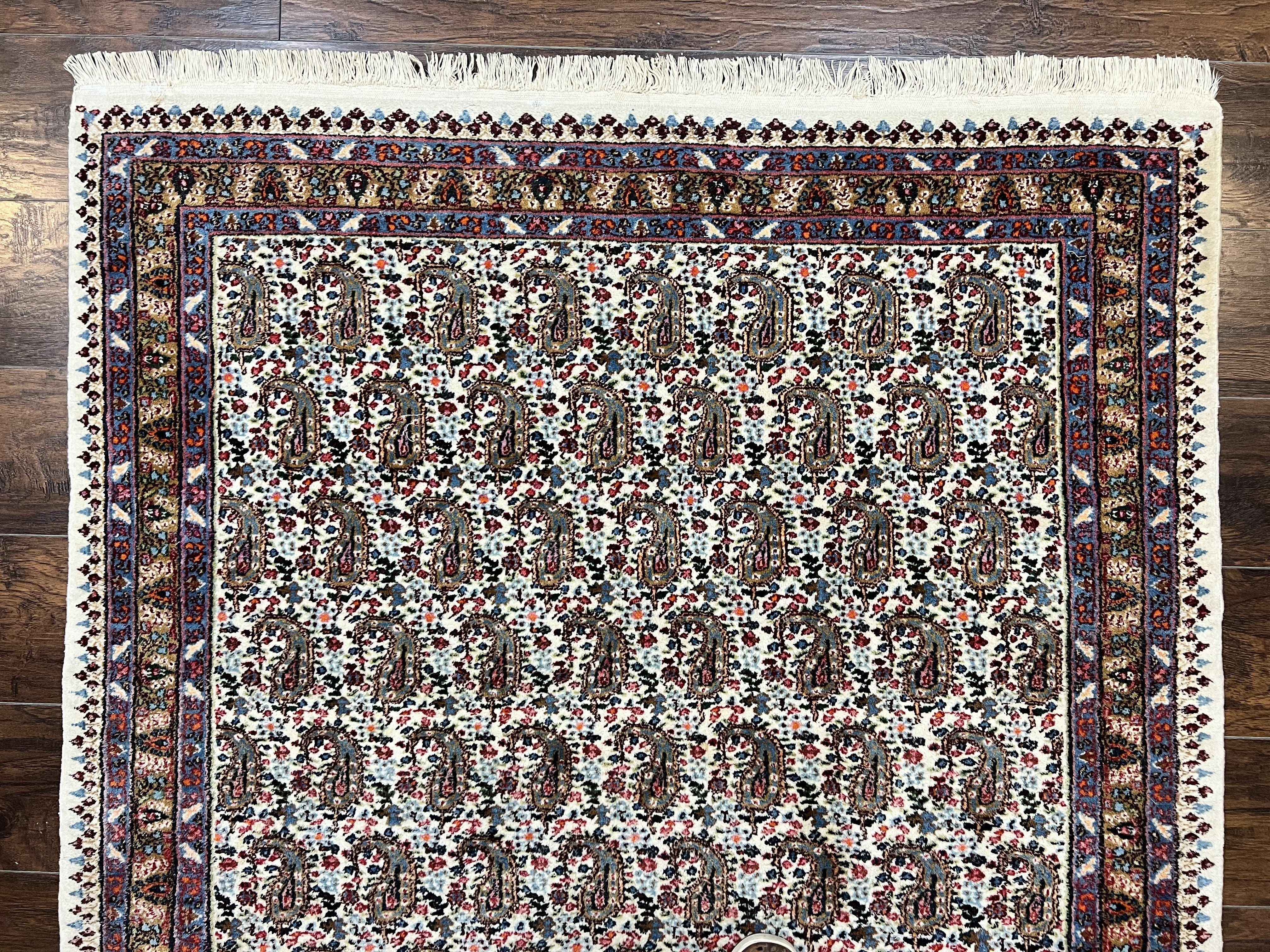 Persian Rug 4x6, Mashad Kashmar Rug, Boteh Paisley Design, Allover Repeated Pattern, Ivory Hand Knotted Vintage Semi Antique Persian Oriental Carpet - Jewel Rugs