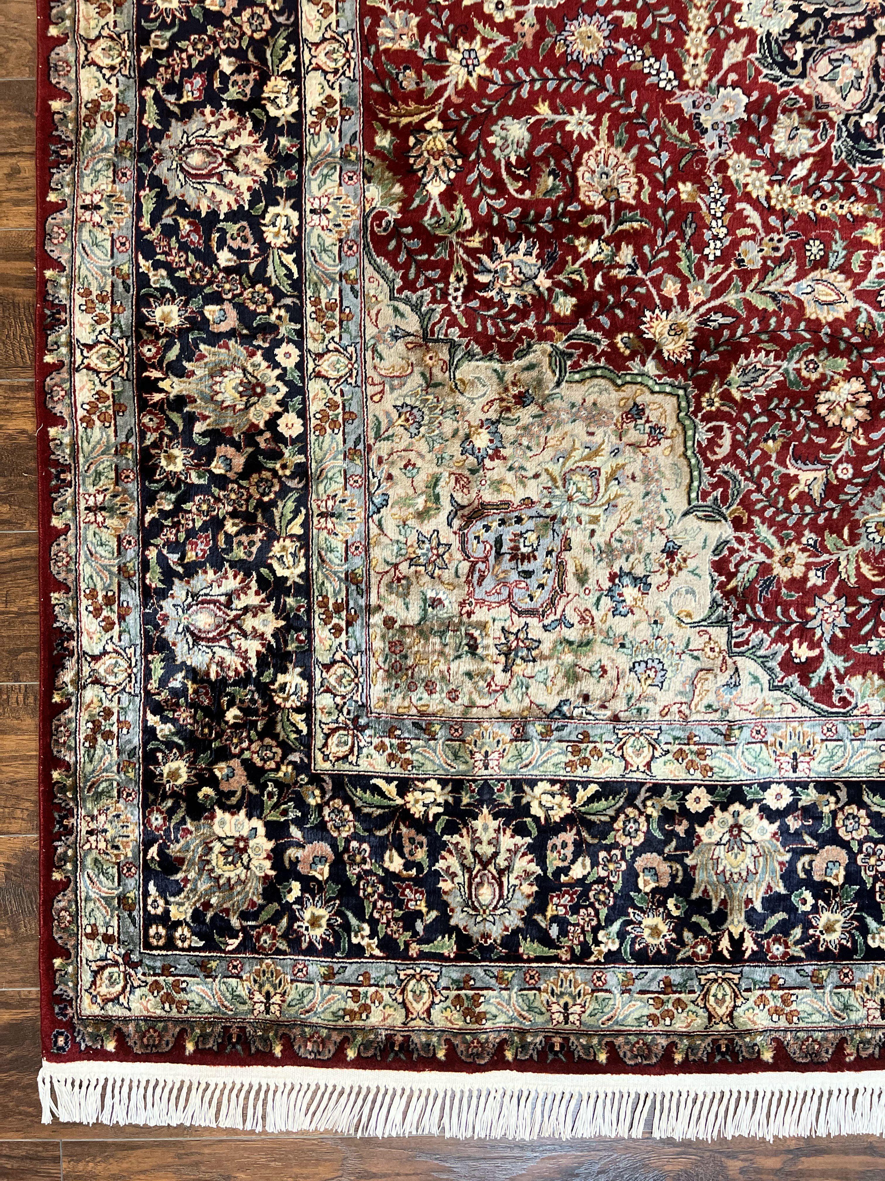 Pak Persian Rug 8x10, Wool Hand Knotted Vintage Carpet, Dark Red & Navy Blue, Dome Design Floral Medallion Rug, 8 x 10 Oriental Rug - Jewel Rugs