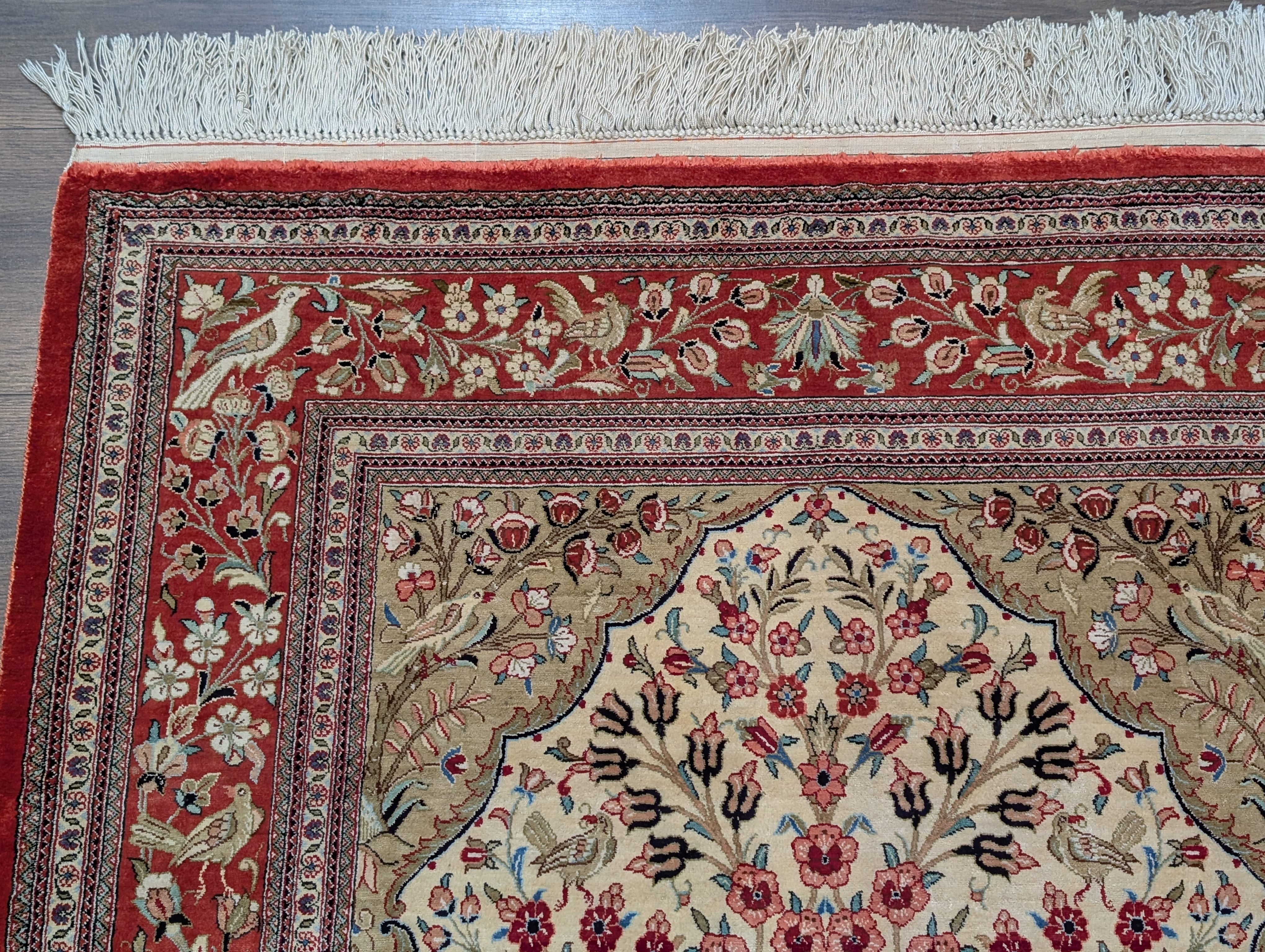 Silk Qum Persian Rug 3x5 – Tree of Life Design with Birds & Vase, 630 KPSI - Jewel Rugs