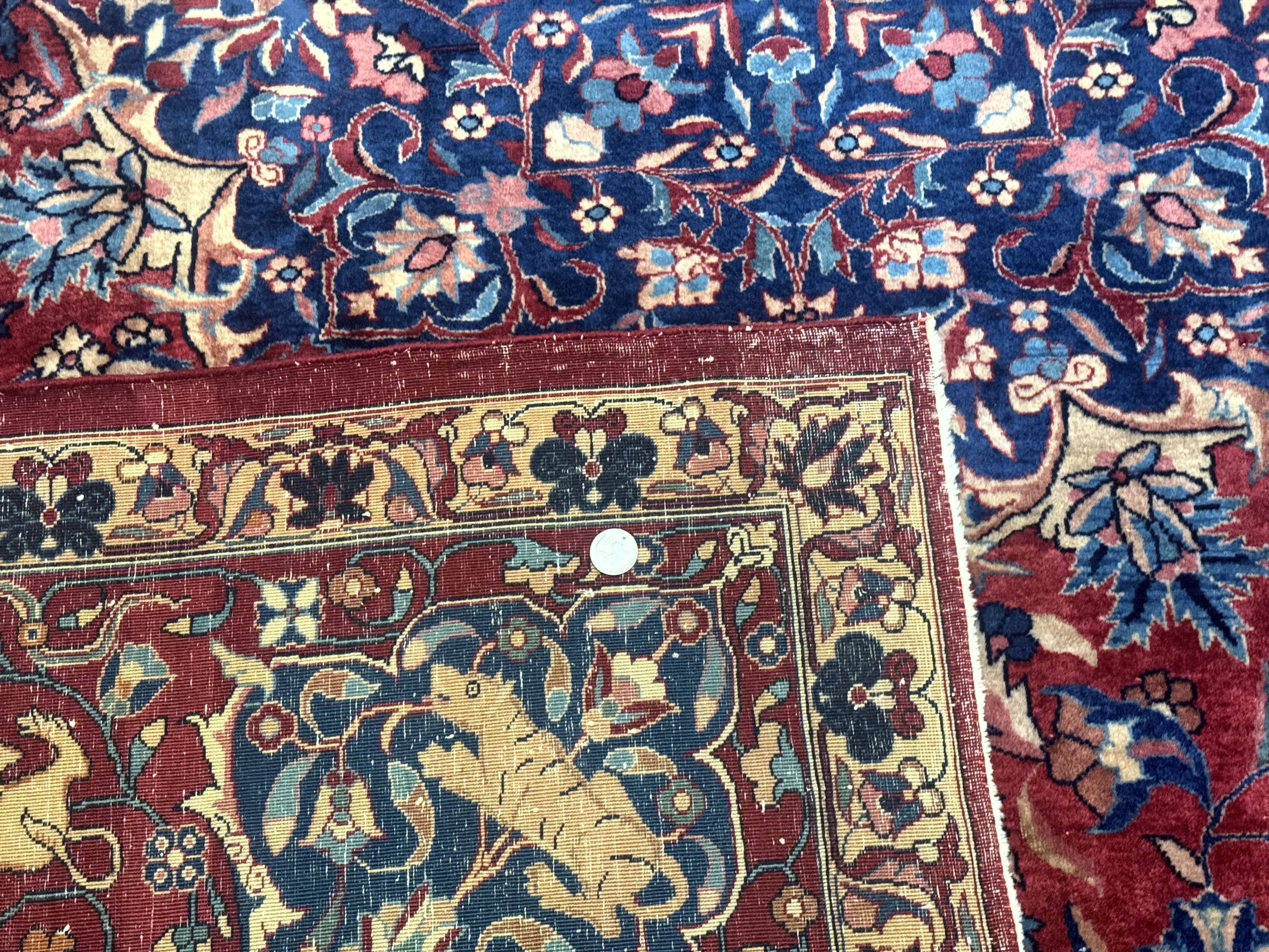 Antique Indo Persian Kerman Rug 9x12 Red Manchester Wool Animal Pictorials, Fine 290 KPSI - Jewel Rugs