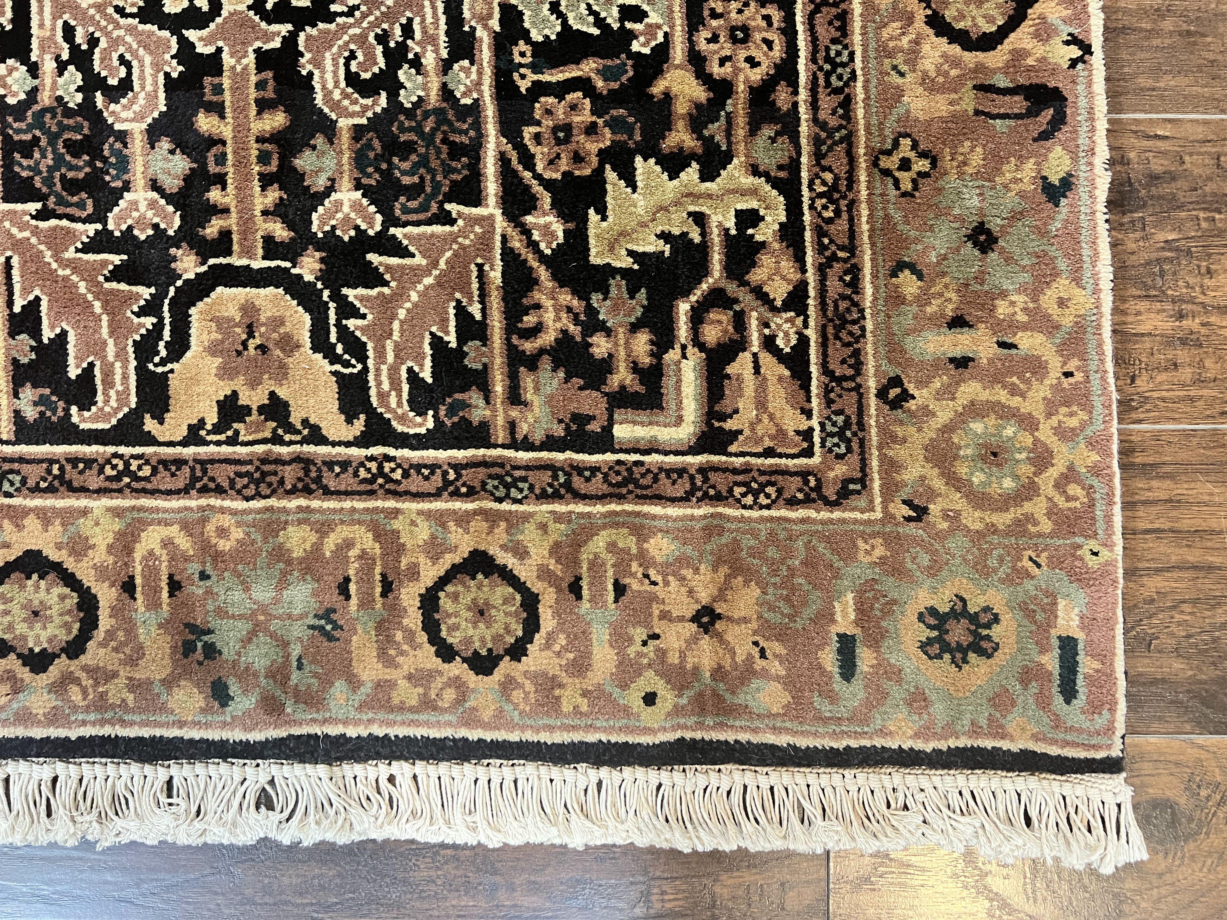 Heriz Rug 3.6 x 5, Handmade Vintage Wool Carpet, Couristan Carpet, Persian Design, Black - Jewel Rugs